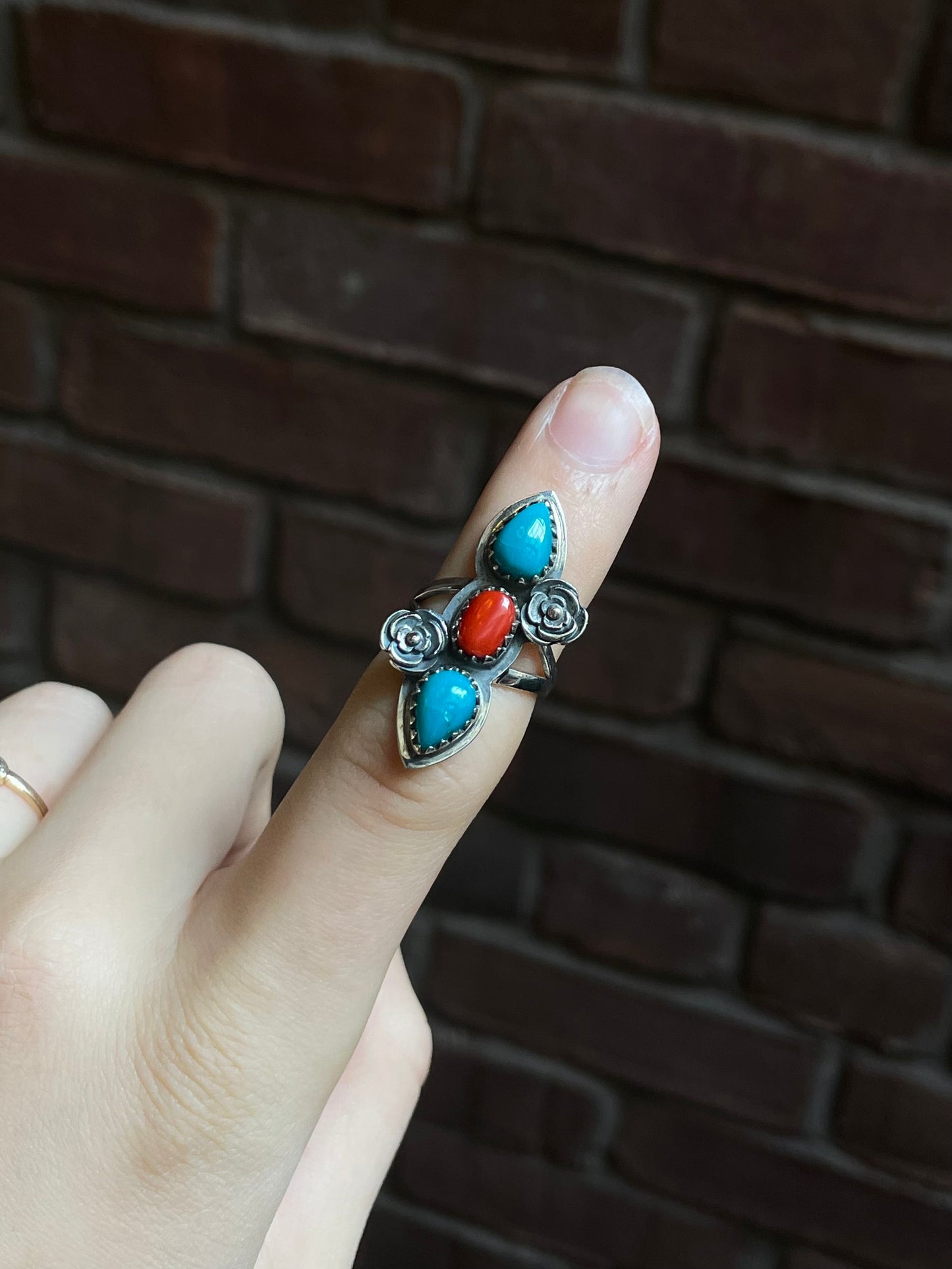 Turquoise & Coral Ring Size 6 | 925 Sterling Silver C956