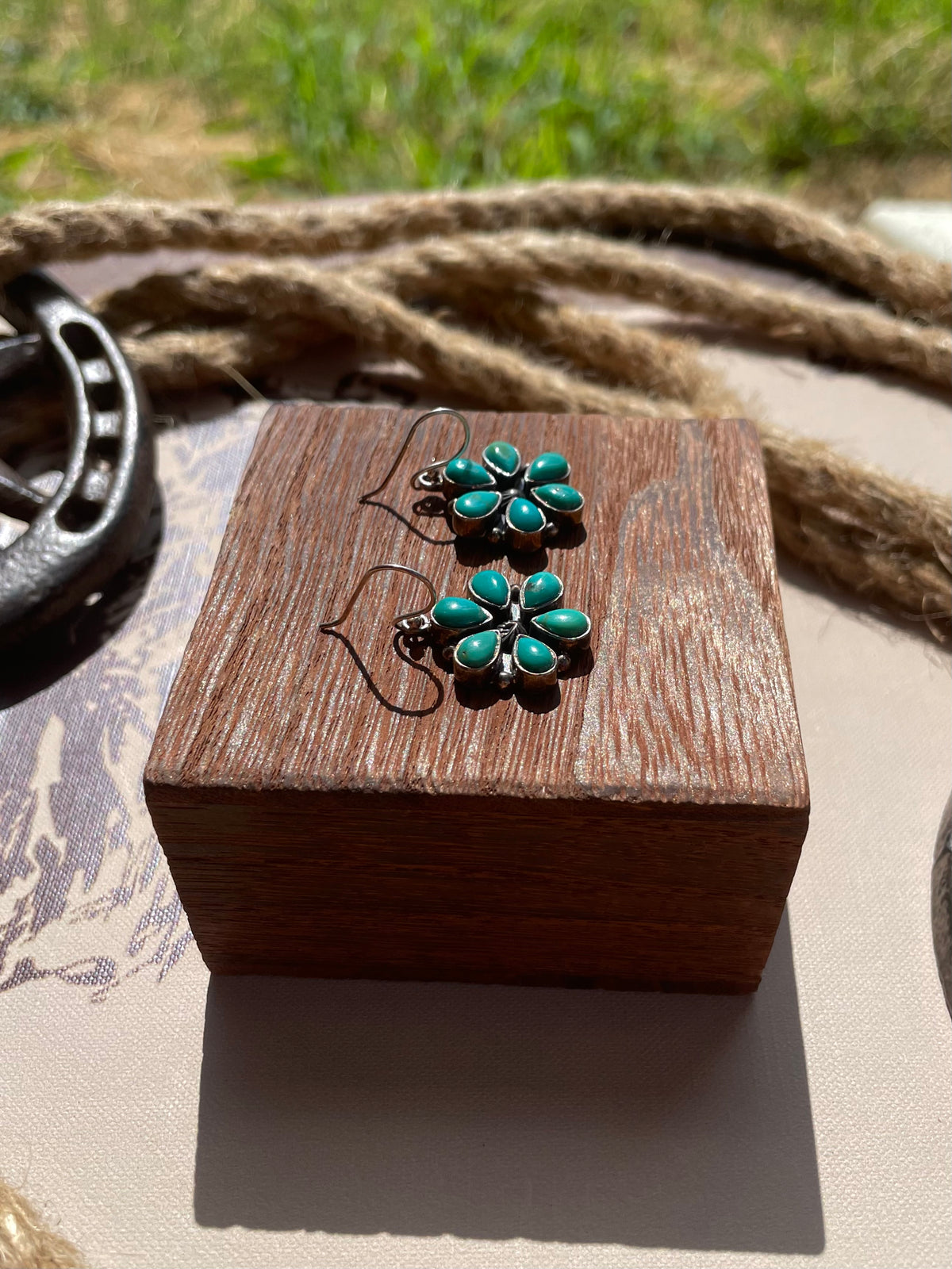 Turquoise Cluster Flower Dangle Earrings | 925 Sterling Silver G706