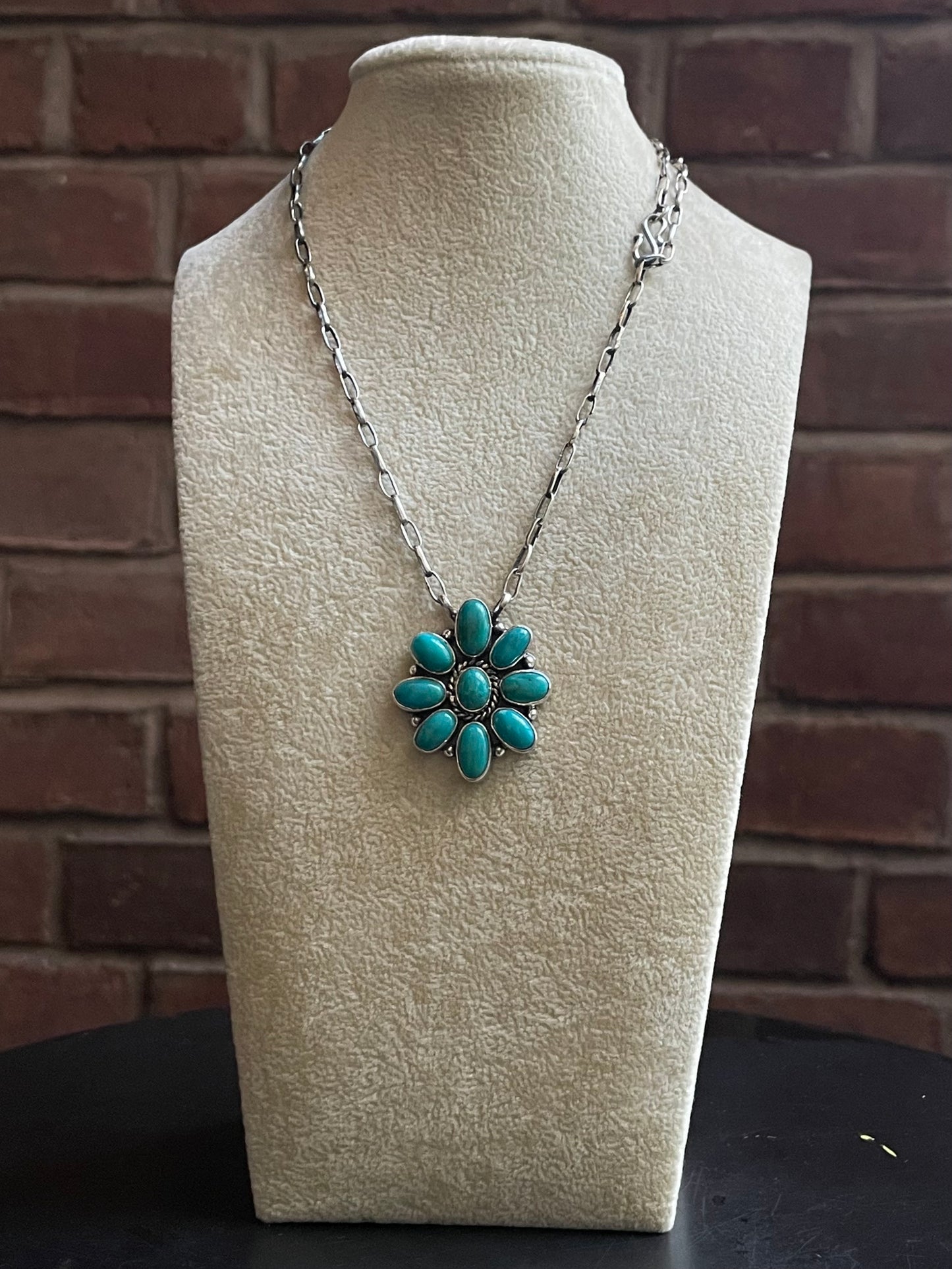 Kingman Turquoise Cluster Necklace | Sterling Silver E940