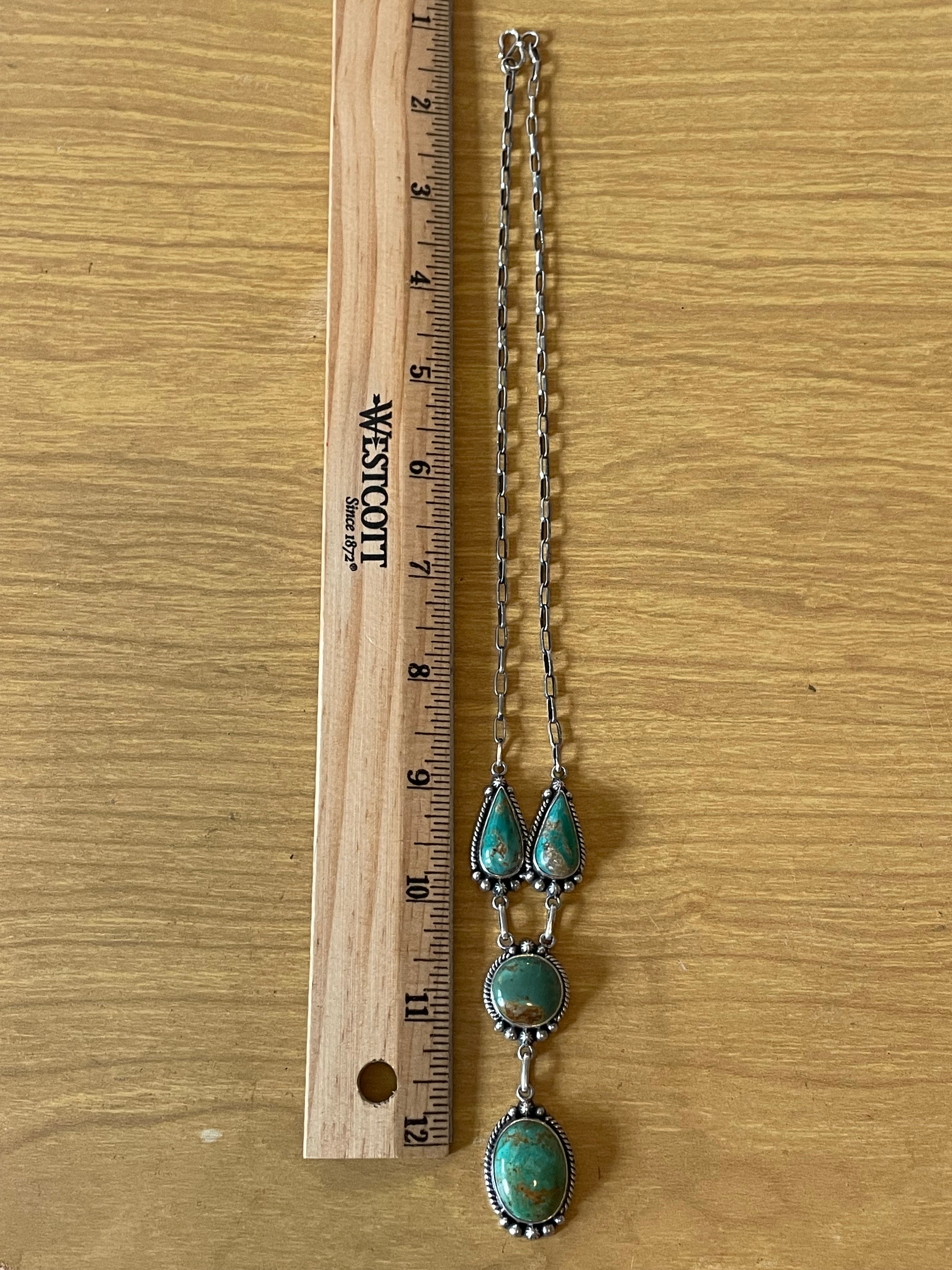 Kingman Turquoise Lariat Necklace | 925 Sterling Silver G608