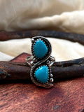 Turquoise Double Stone Snake Ring Size 8 | 925 Sterling Silver C952