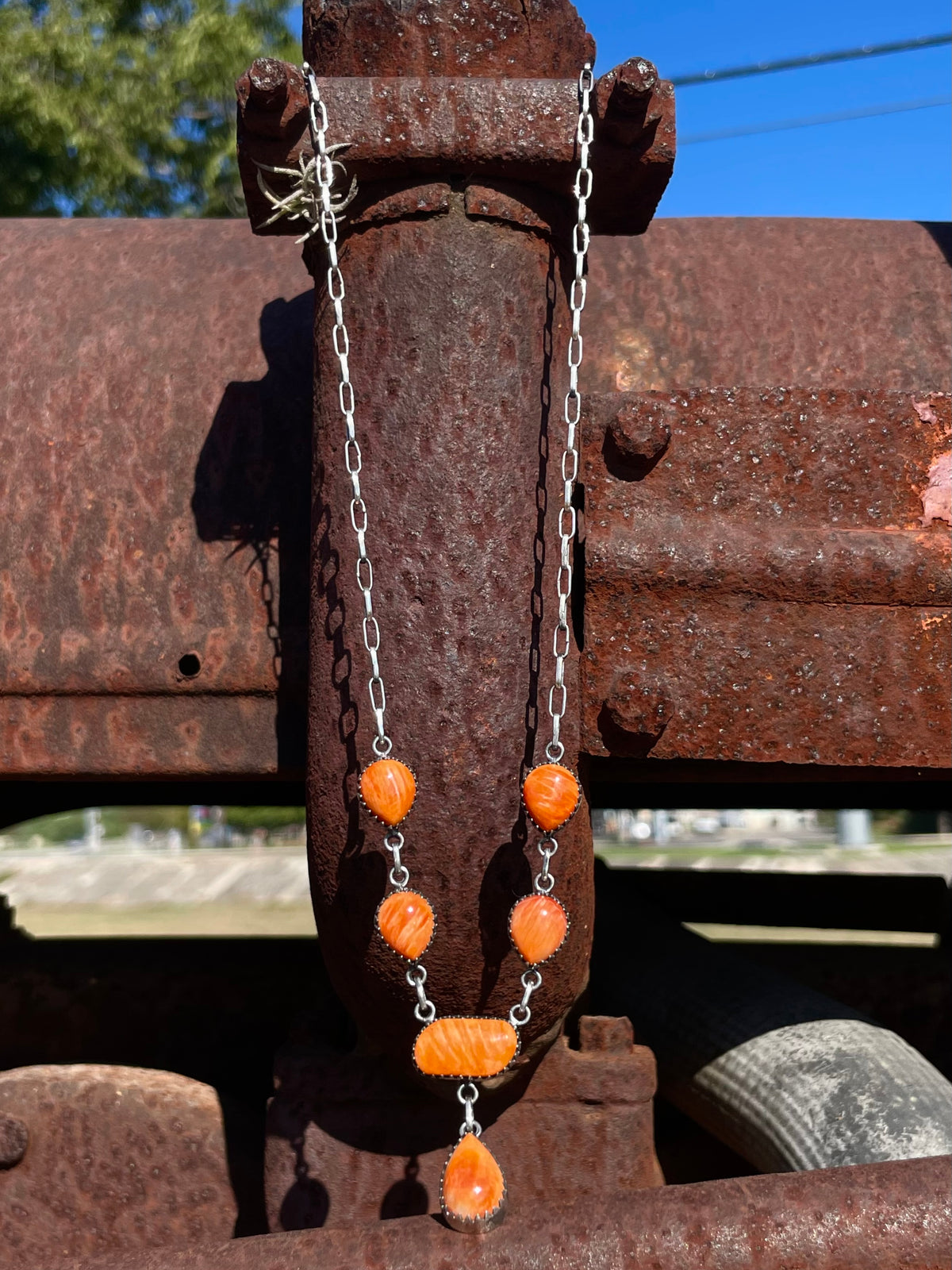Orange Spiny Oyster Drop Necklace | 925 Sterling Silver E601