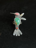Kingman Turquoise, Pink Conch & Coral Hummingbird Ring Size 6 | 925 Sterling Silver E776