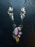 Pink Conch Snake & Feather Necklace | 925 Sterling Silver E357