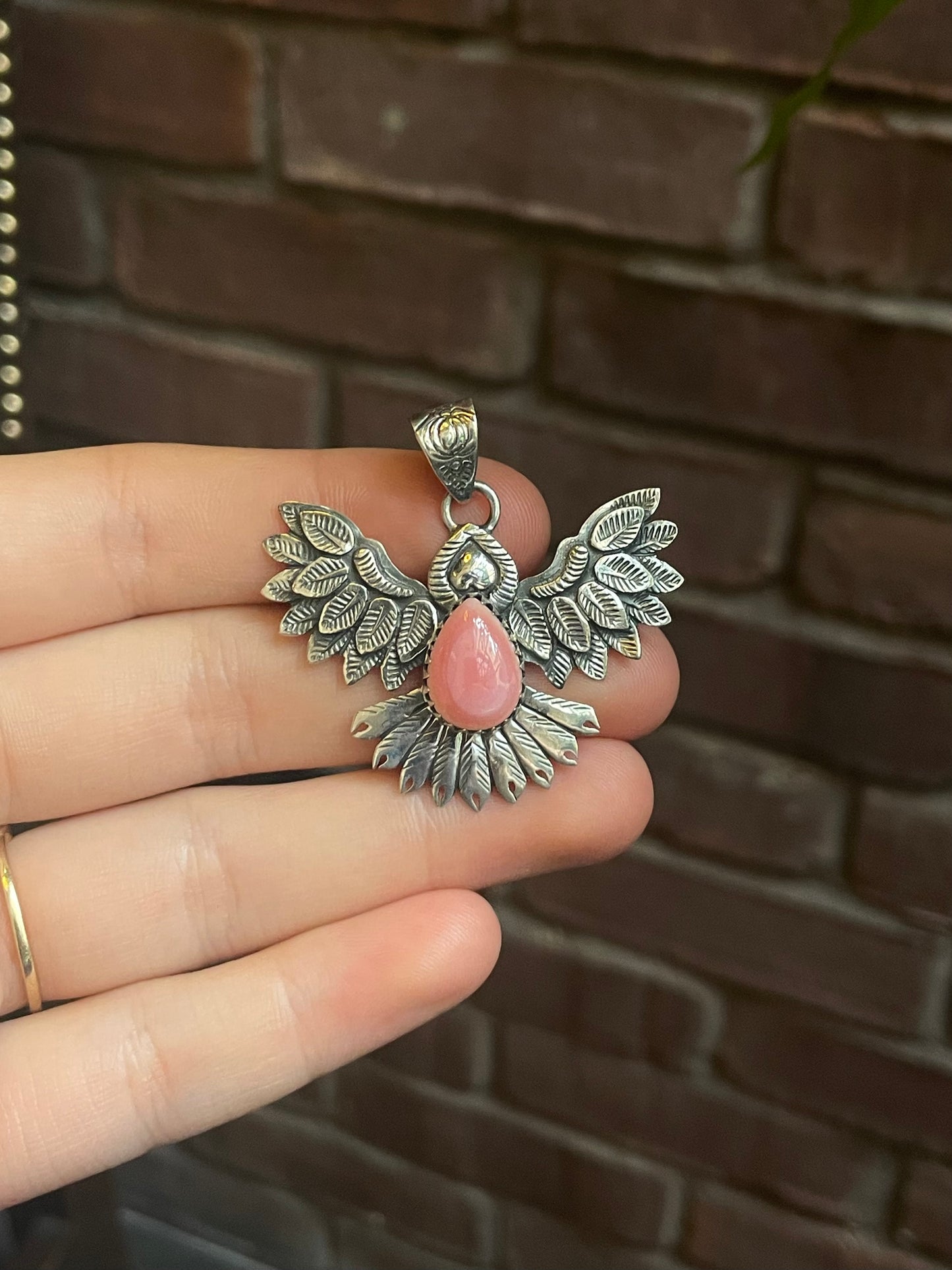 Pink Conch Thunderbird Pendant | 925 Sterling Silver C510