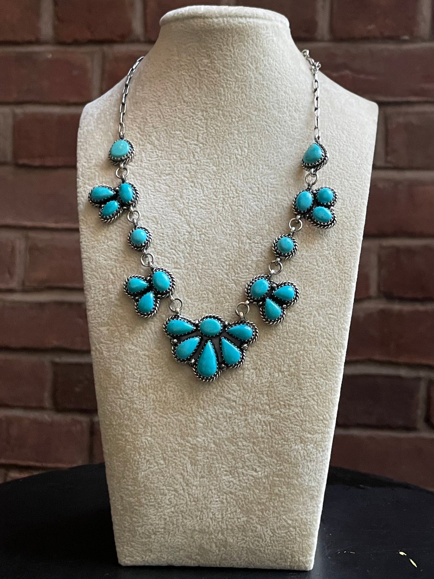 Kingman Turquoise Cluster Necklace | Sterling Silver E938