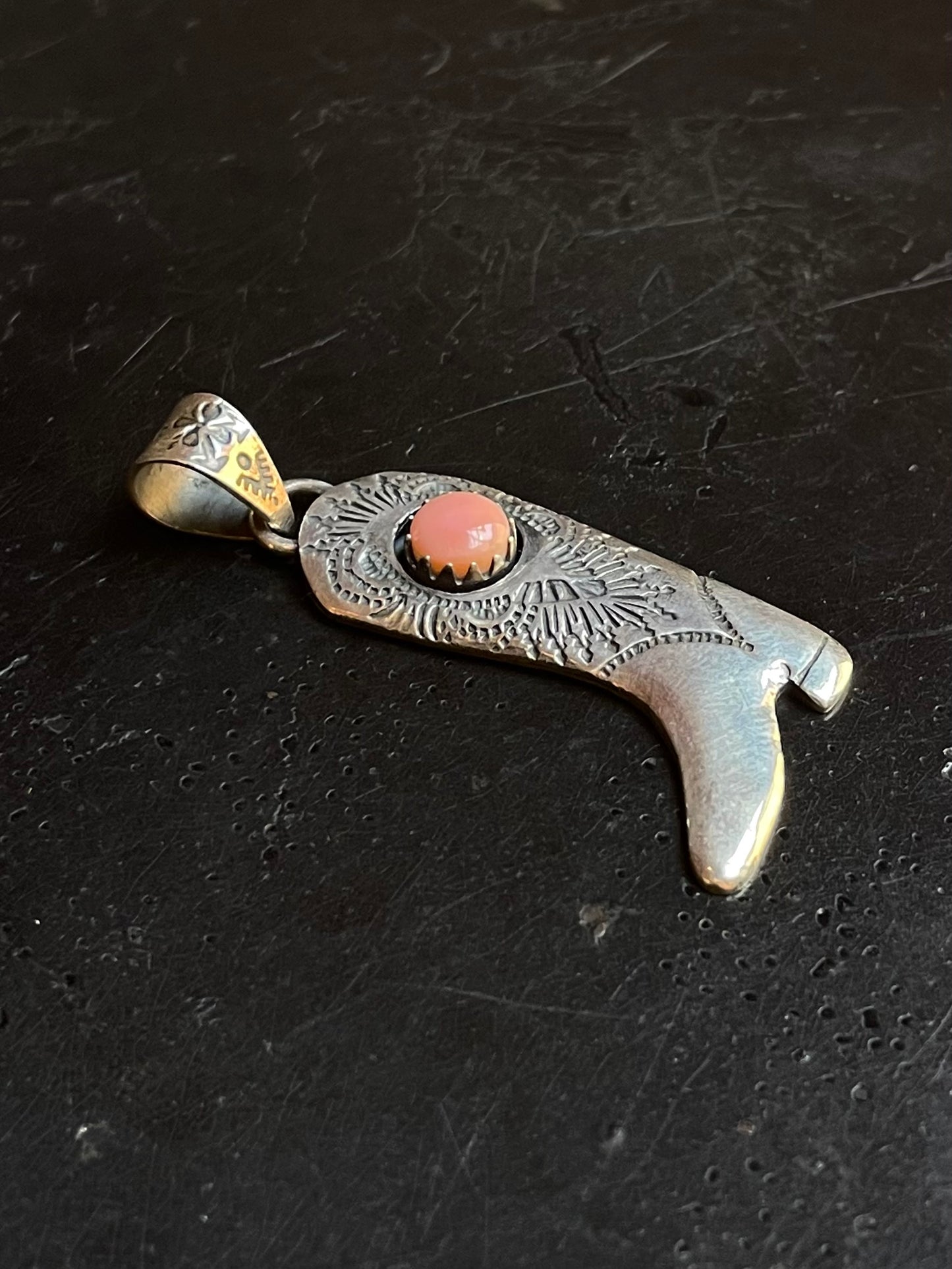 Pink Conch Cowboy Boot Pendant | Sterling Silver G453