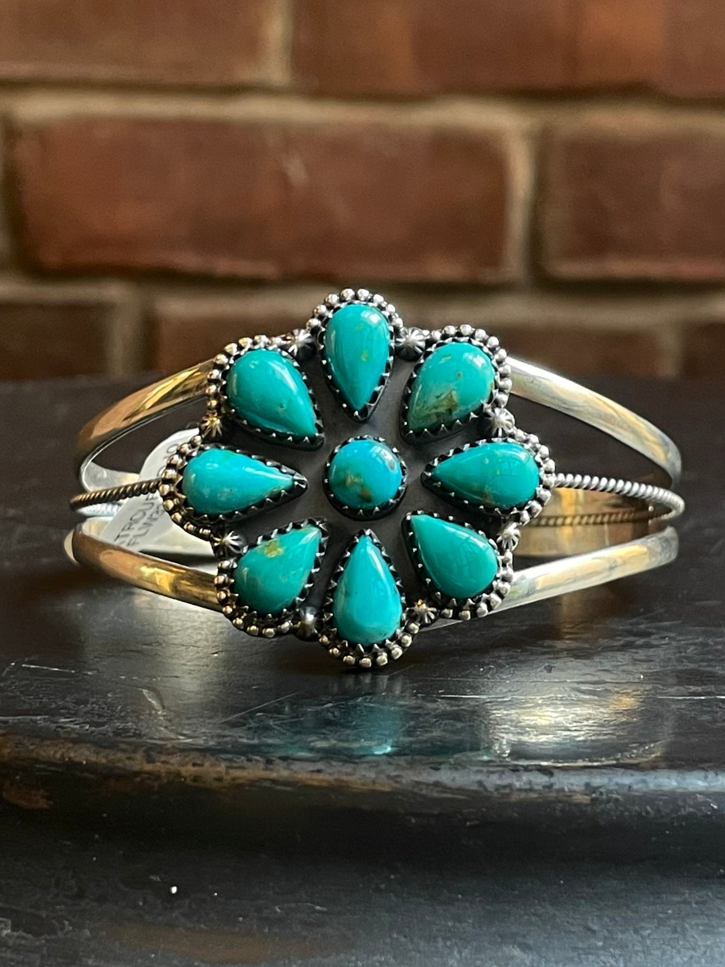 Kingman Turquoise Flower Cuff | Sterling Silver | A770