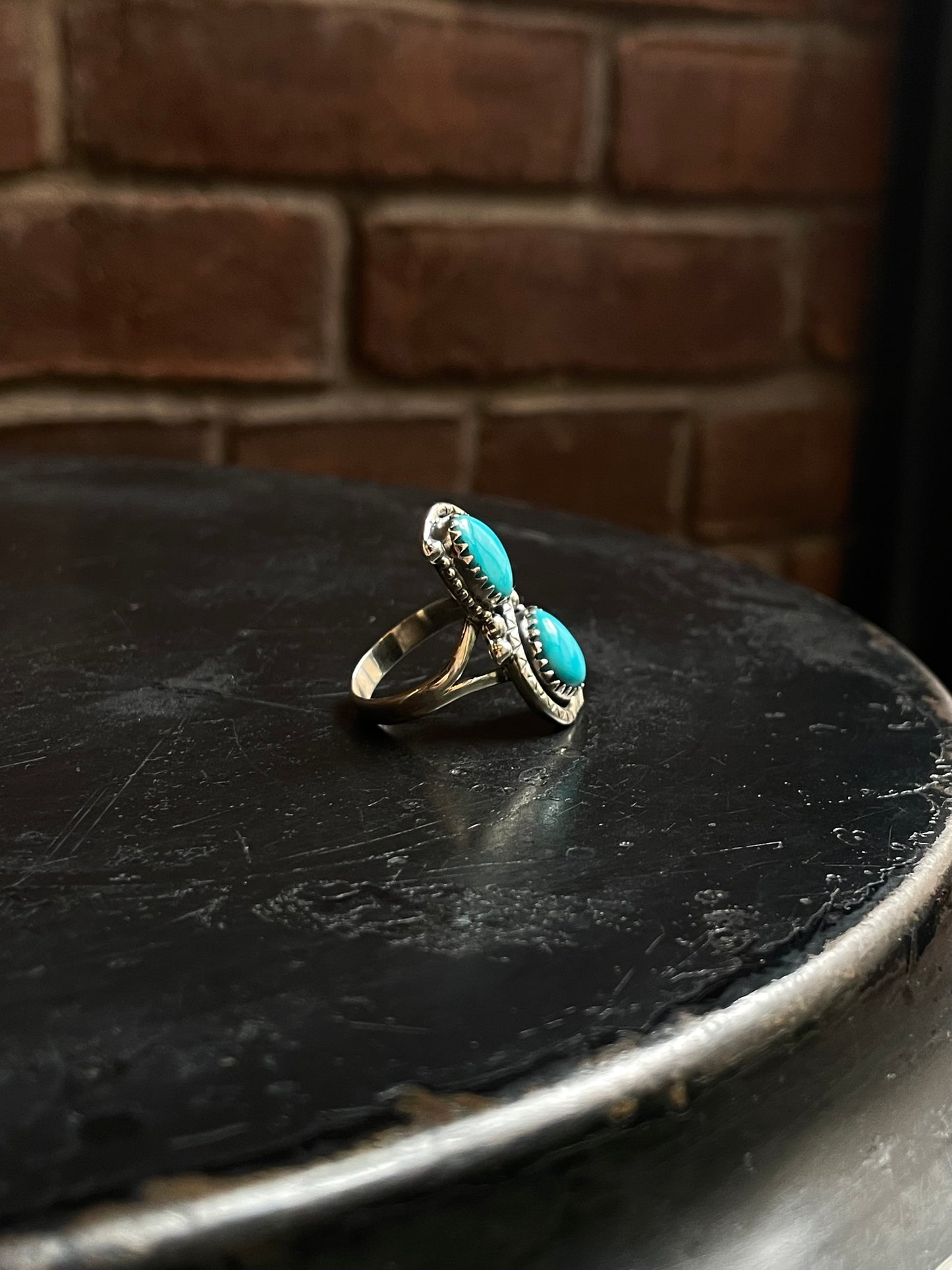 Turquoise Double Stone Snake Ring Size 8 | 925 Sterling Silver C952