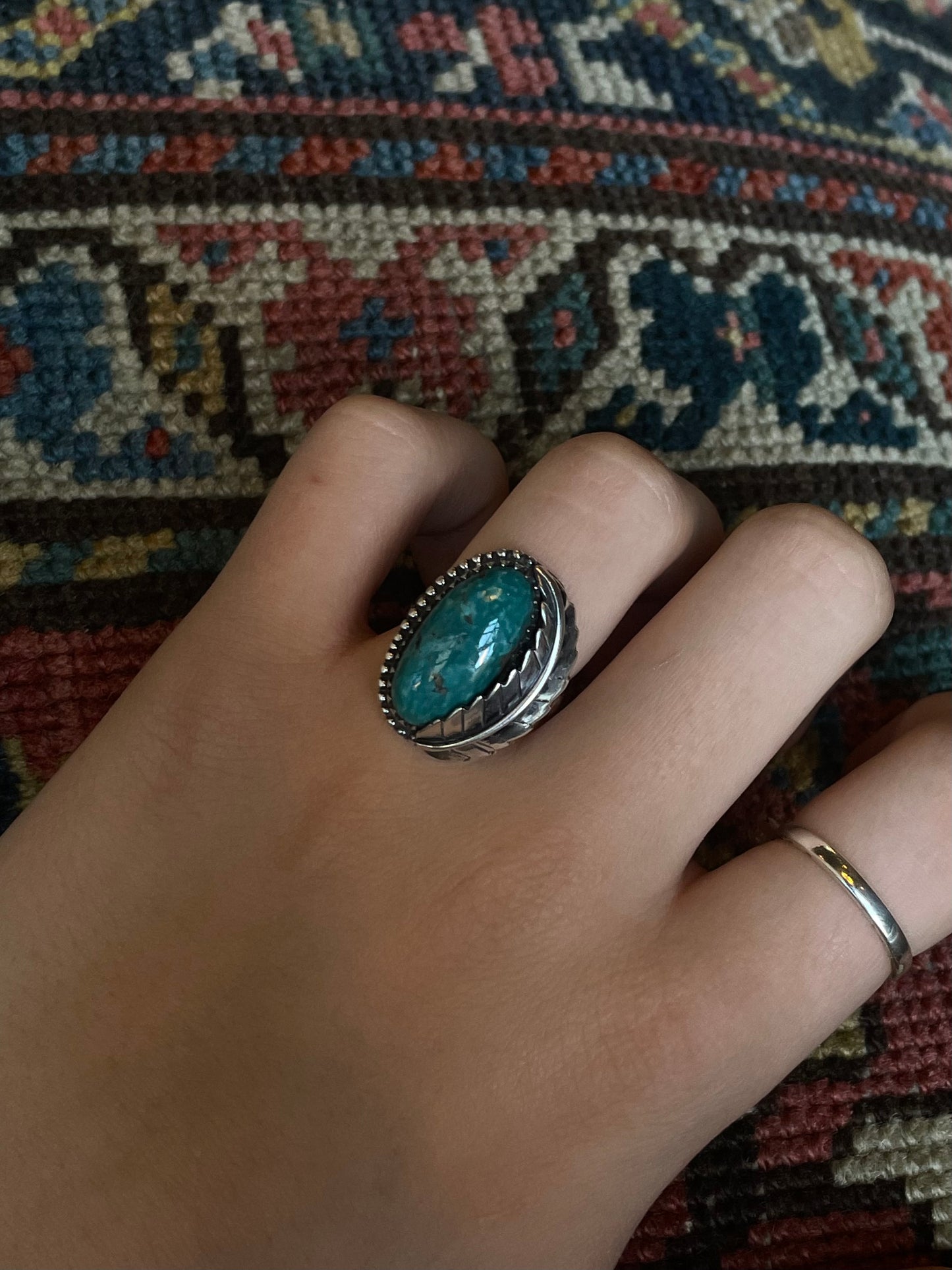 Turquoise Feather Ring | Sterling Silver 925 Size 8 C722