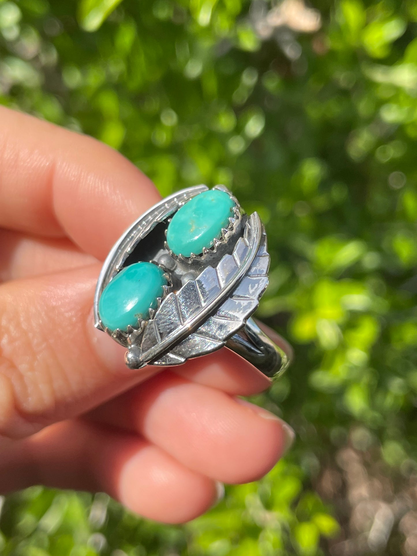 Turquoise Feather Ring Size 9 | 925 Sterling Silver B568