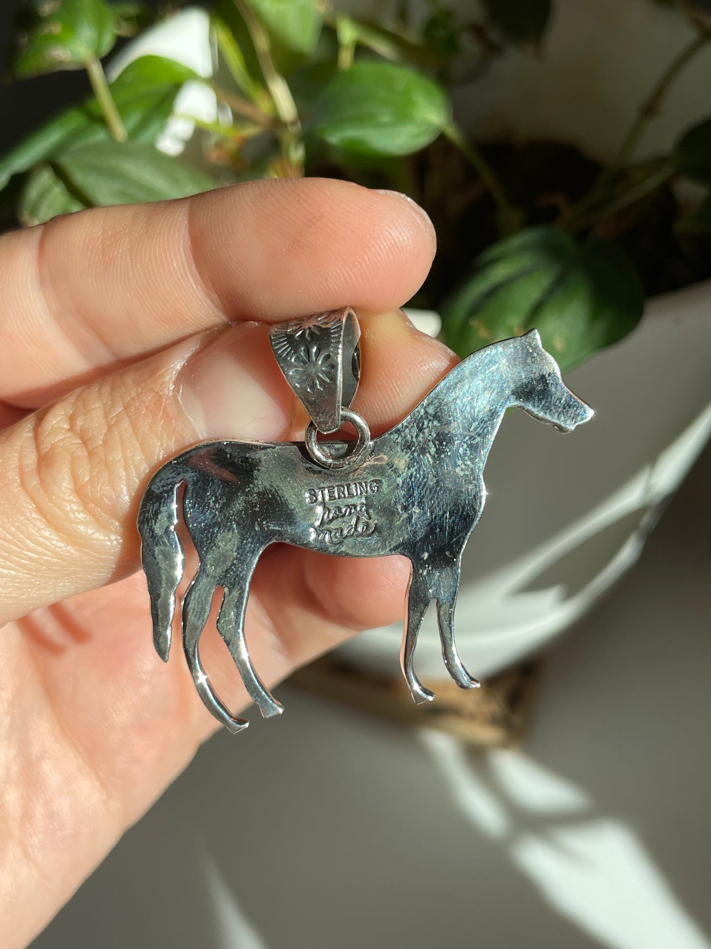 Pink Conch Horse Pendant | Sterling Silver 925