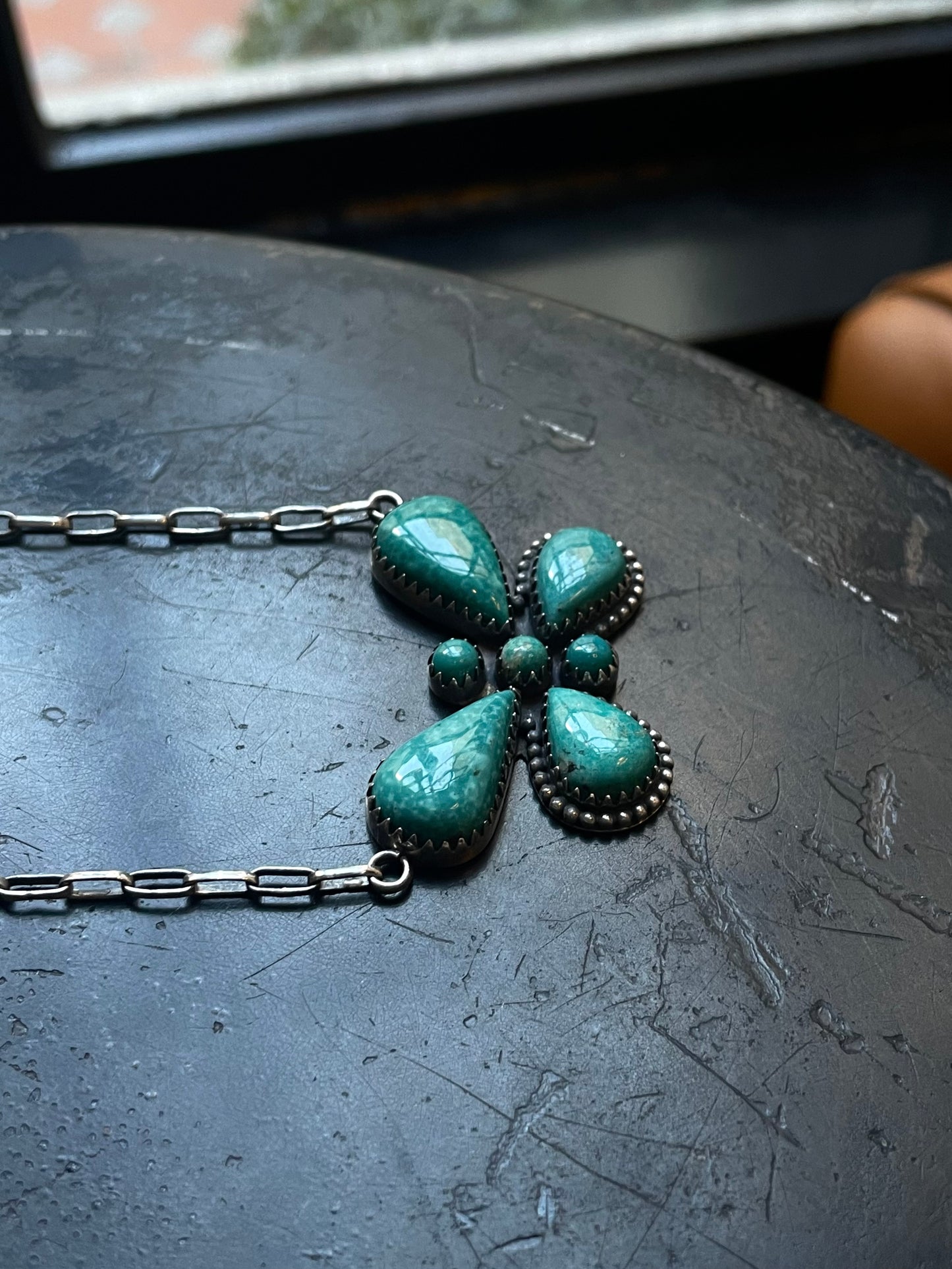 Kingman Turquoise Butterfly Necklace | 925 Sterling Silver E629