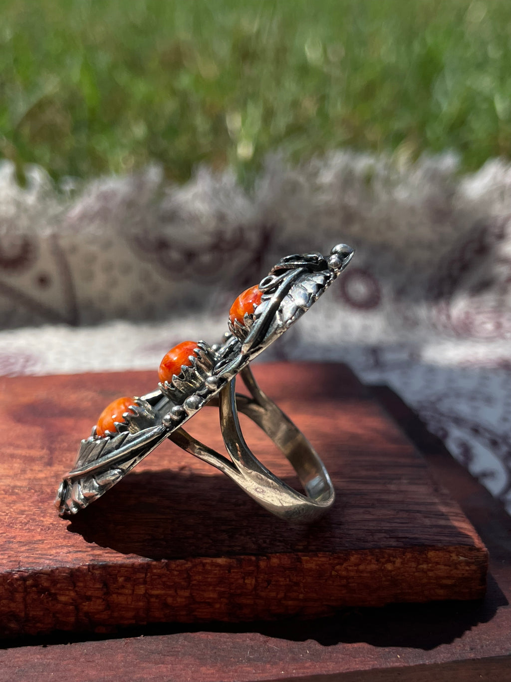Spiny Oyster Feather Ring Size 8.75 | 925 Sterling Silver D311
