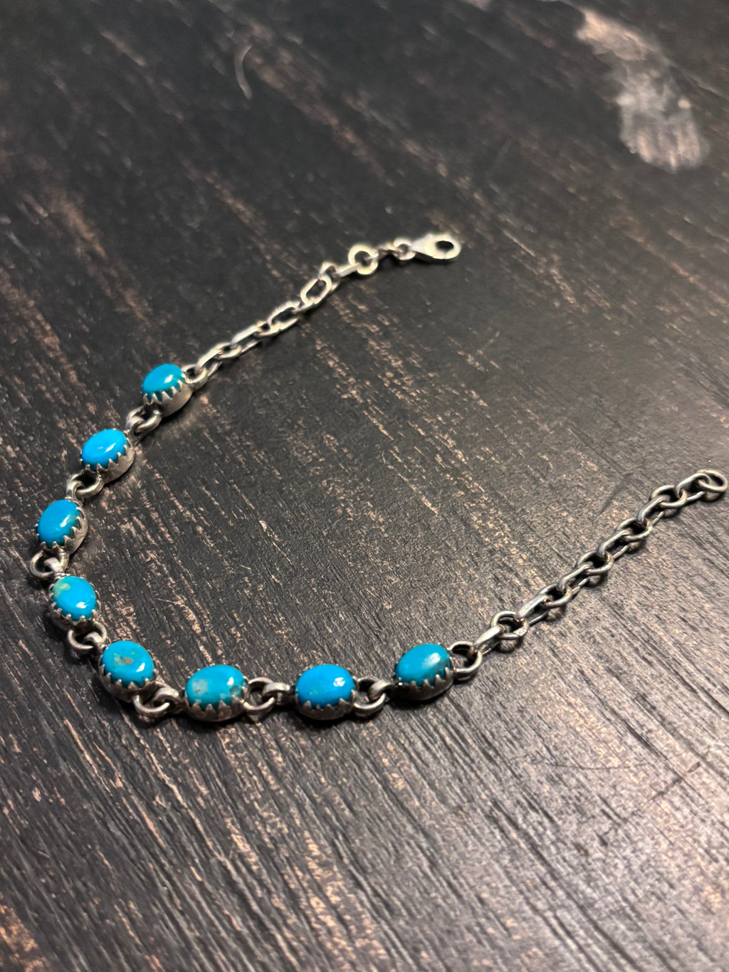 Kingman Turquoise Link Bracelet | 925 Sterling Silver Southwestern Style A003