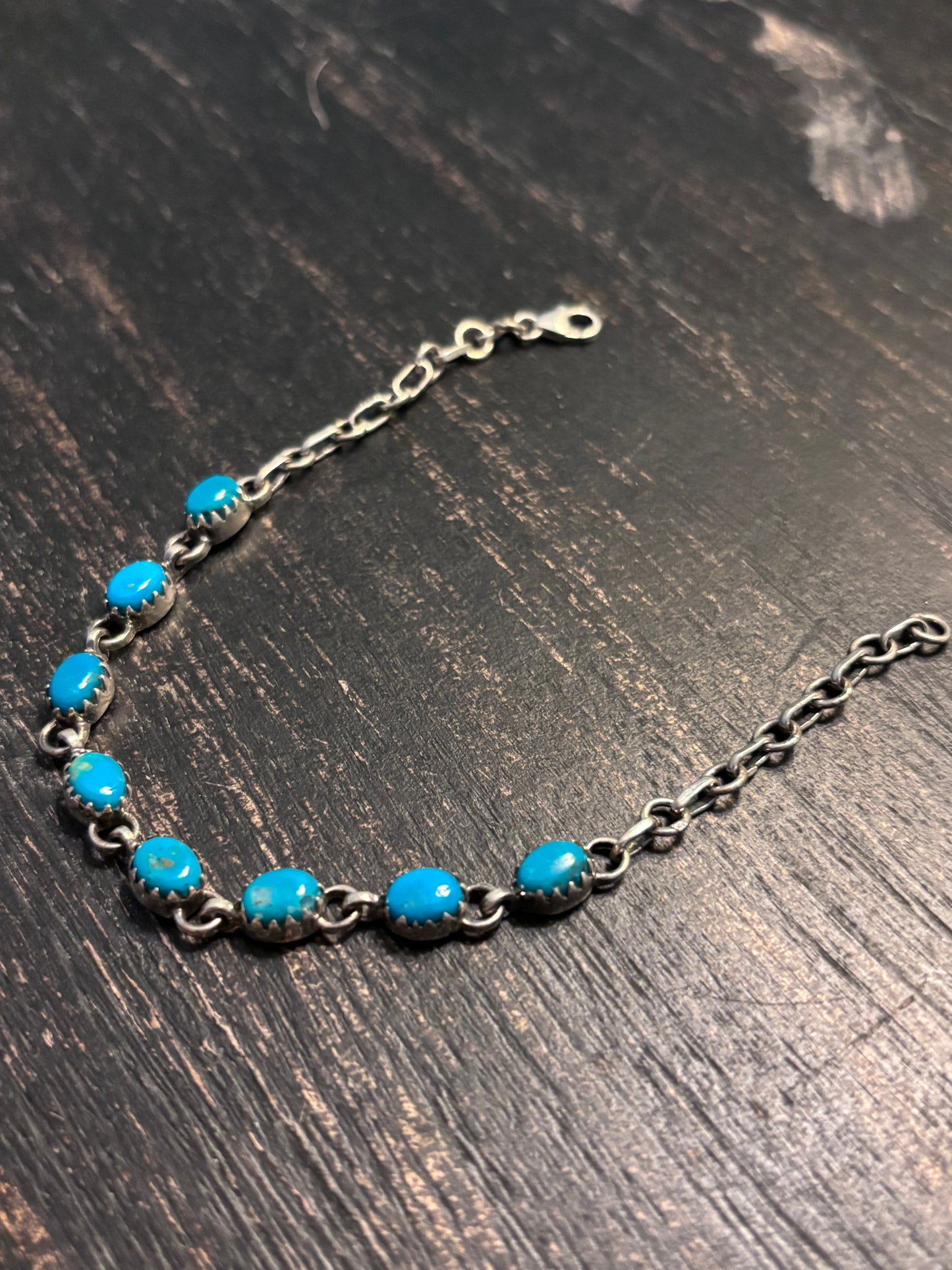 Kingman Turquoise Link Bracelet | 925 Sterling Silver Southwestern Style A003