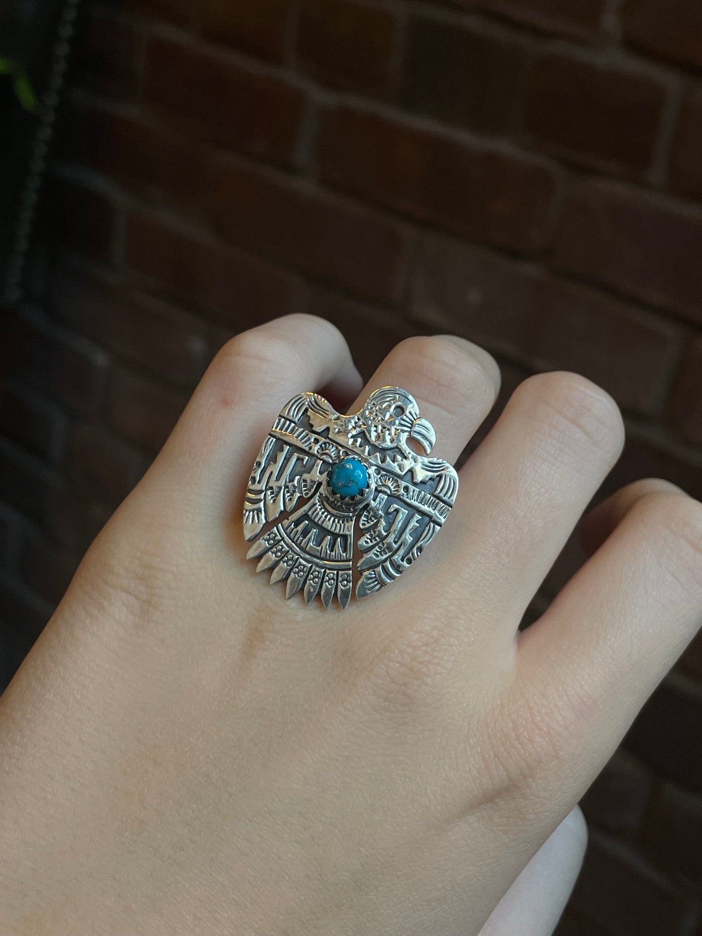 Turquoise Thunderbird Ring Size 8 | 925 Sterling Silver C555