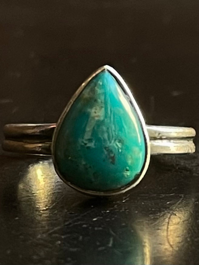 Kingman Turquoise Tear Drop Ring | Sterling Silver | Size 8 G358