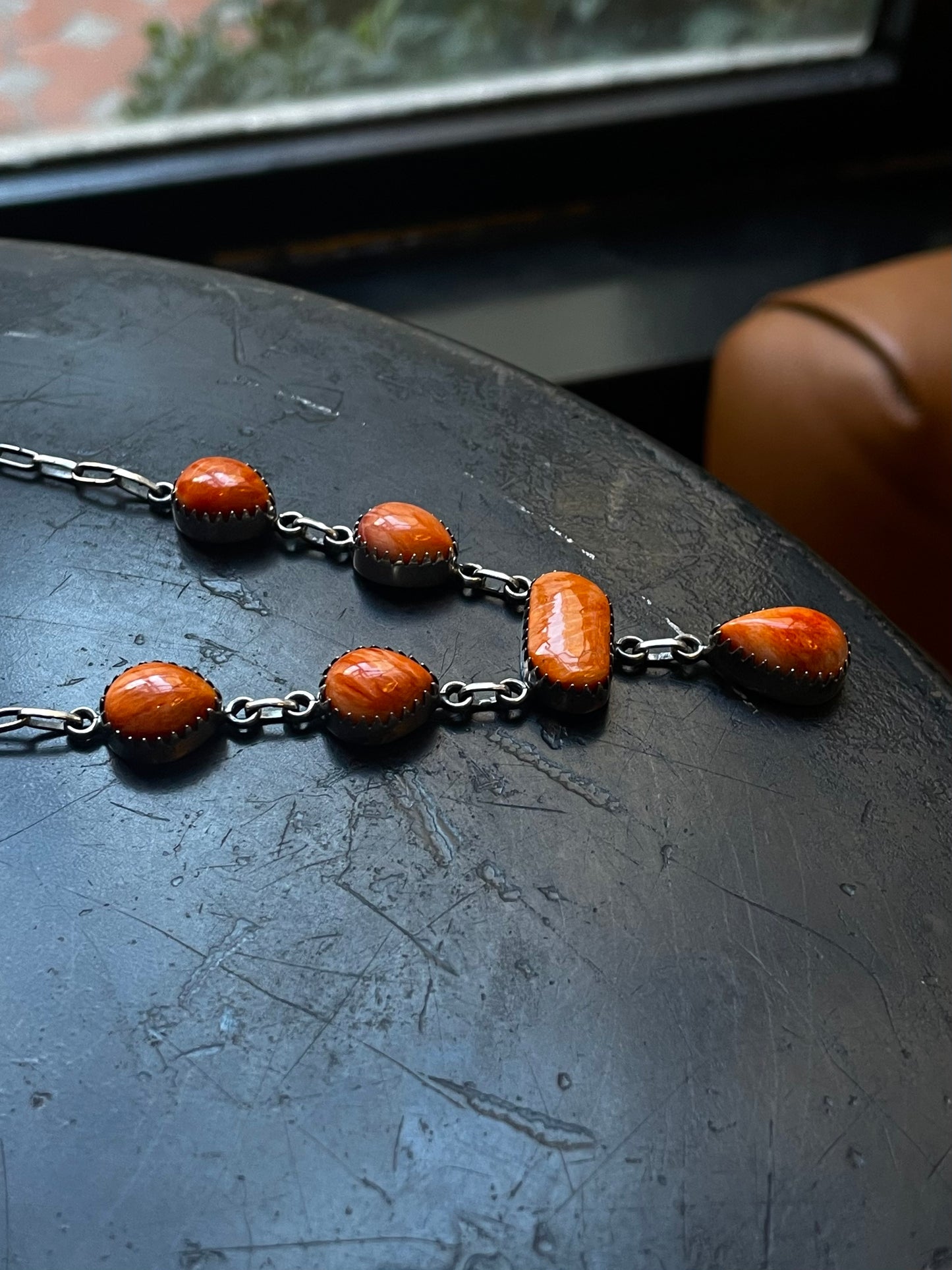 Orange Spiny Oyster Drop Necklace | 925 Sterling Silver E601
