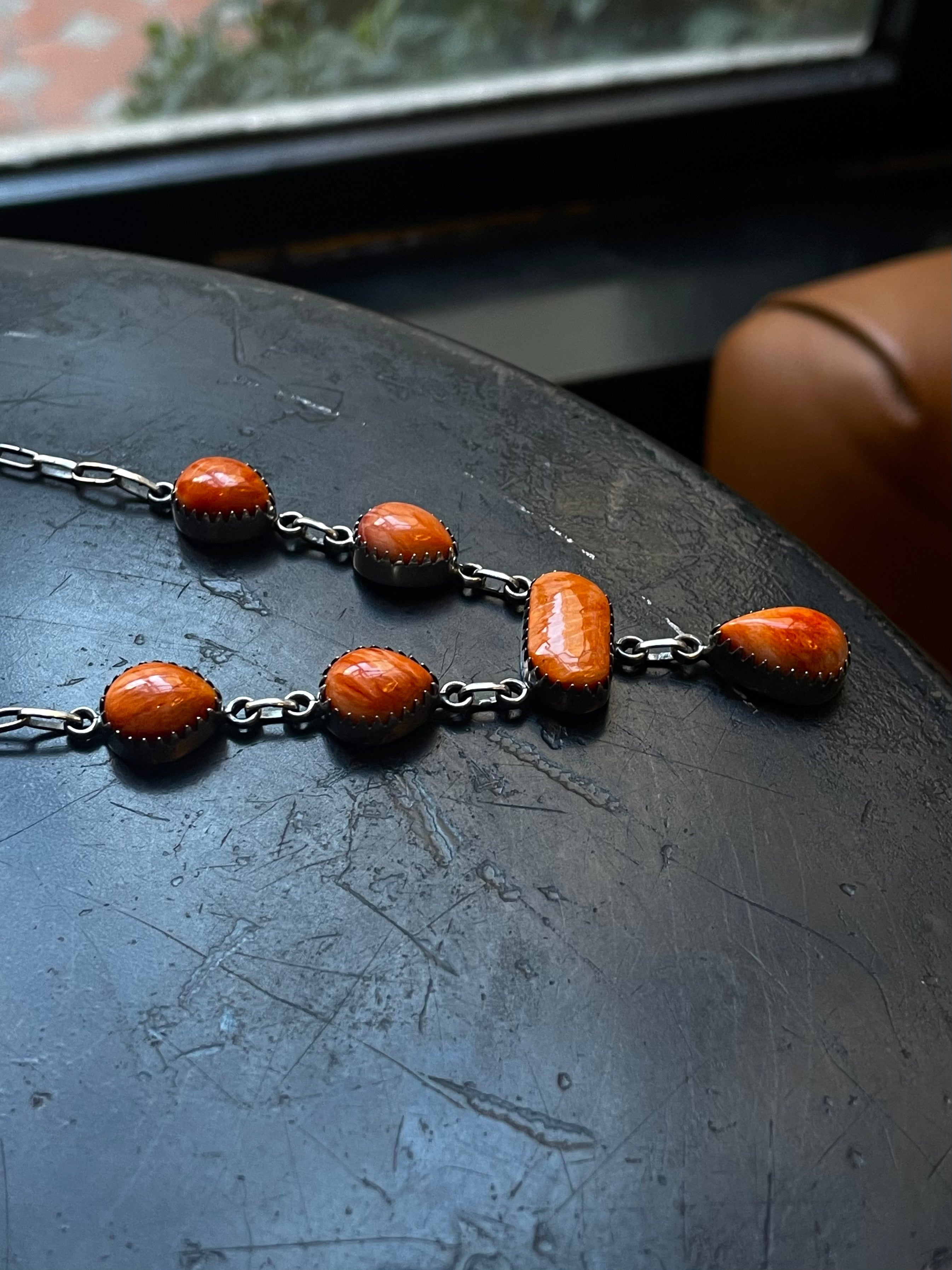 Orange Spiny Oyster Drop Necklace | 925 Sterling Silver E601