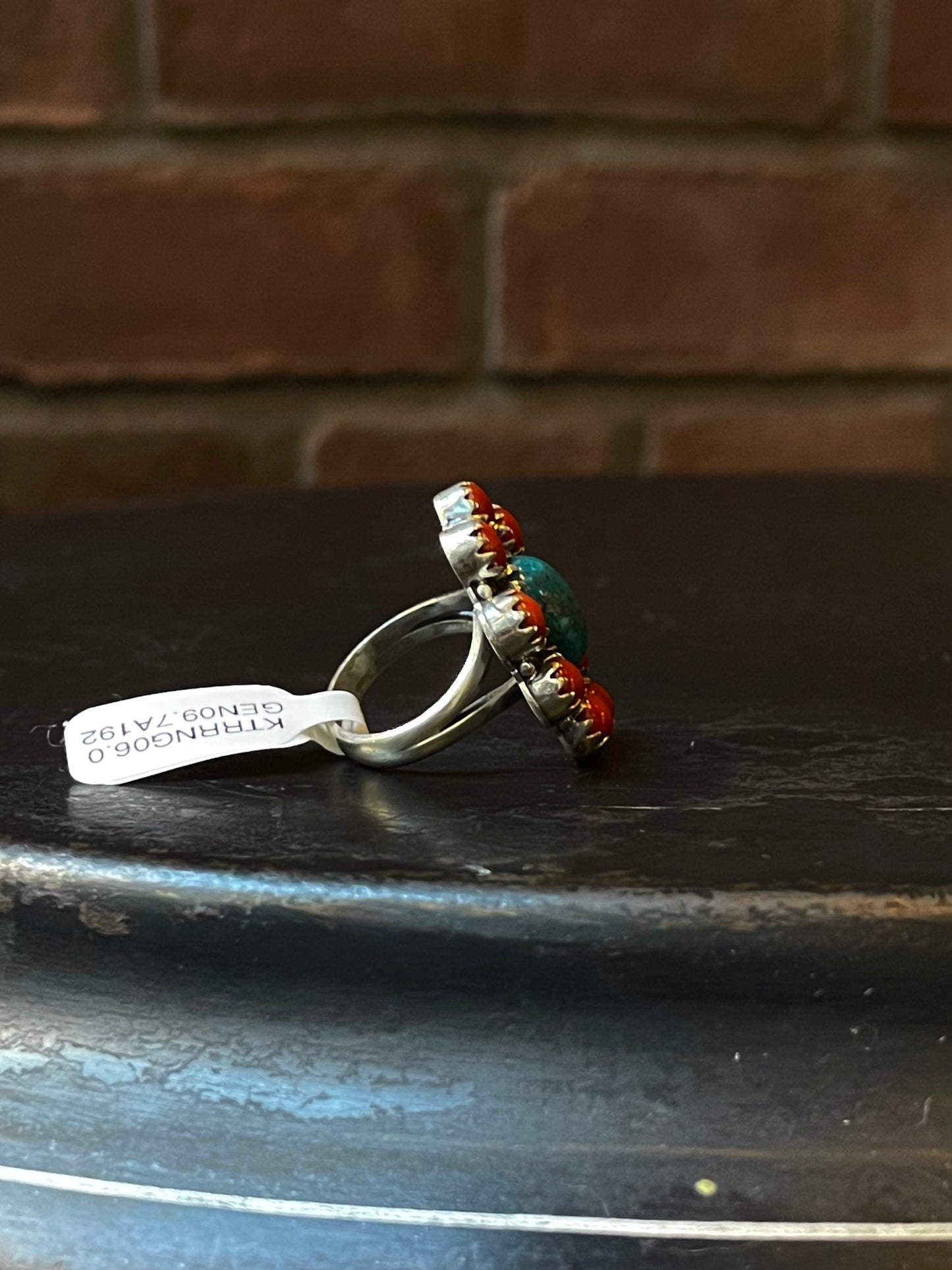 Kingman Turquoise Coral Cluster Ring | Sterling Silver | Size 6 | A192
