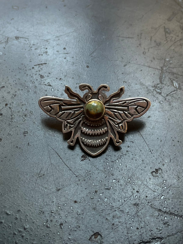 Kingman Turquoise Bumblebee Brooch | 925 Sterling Silver G629