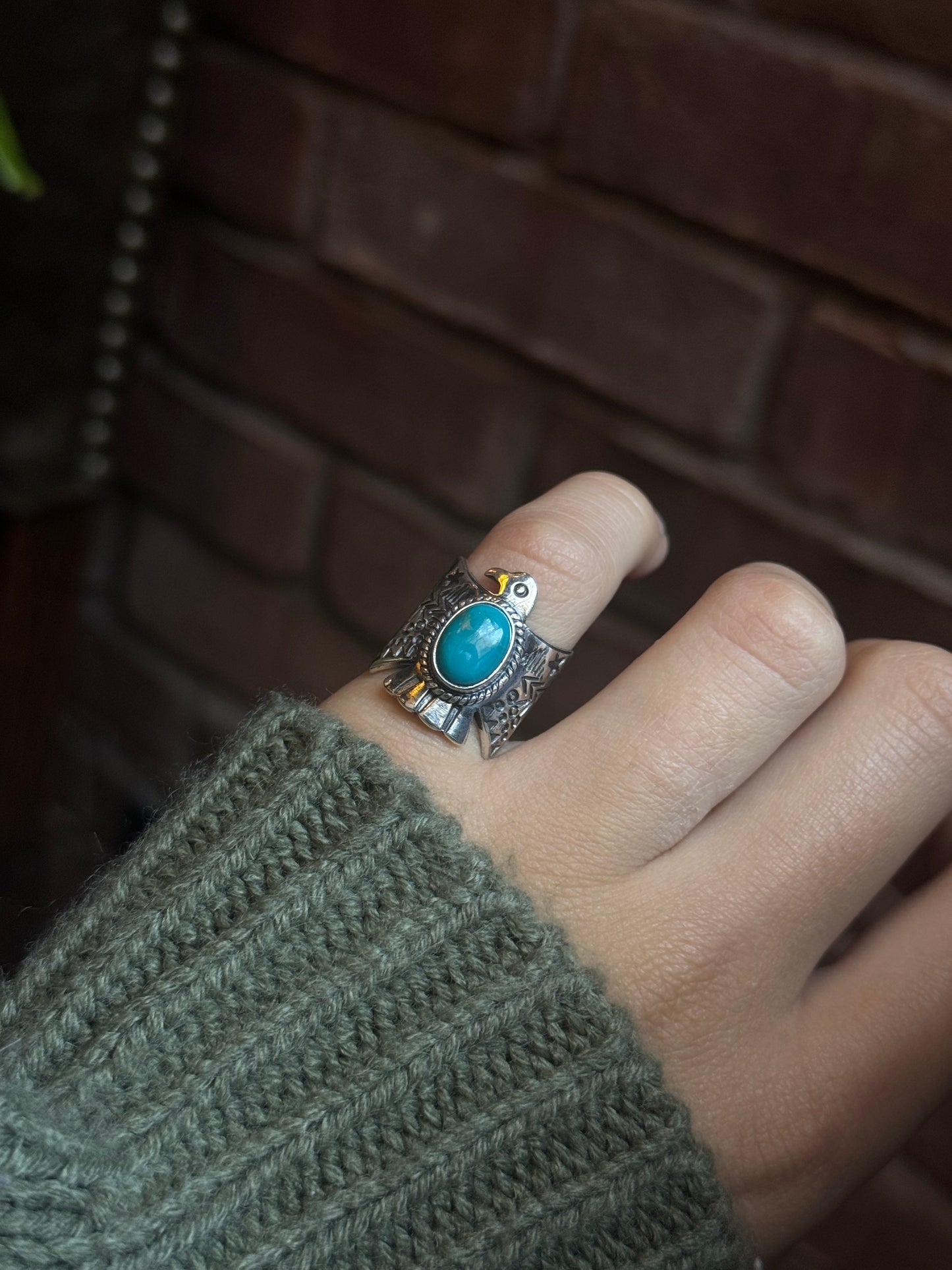 Turquoise Thunderbird Ring Size 5.75 | 925 Sterling Silver C436