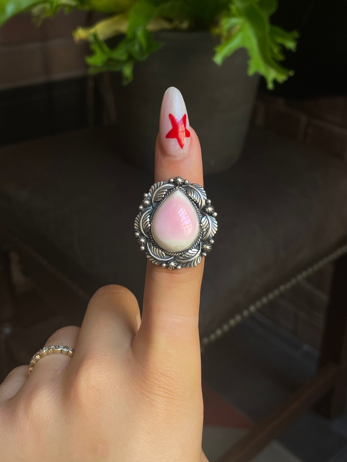 Pink Conch Tear Drop Ring Size ___ | 925 Sterling Silver G521