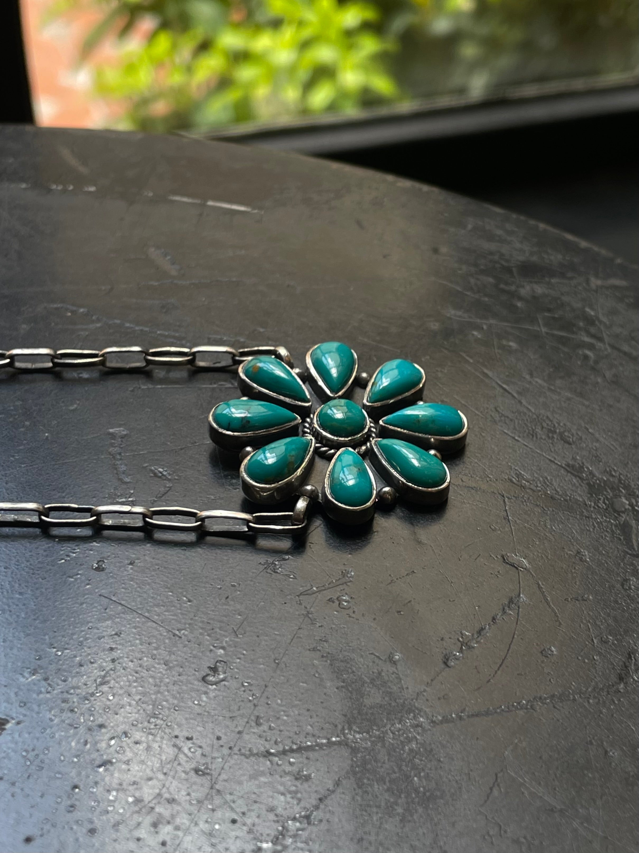 Kingman Turquoise Flower Necklace | 925 Sterling Silver G594
