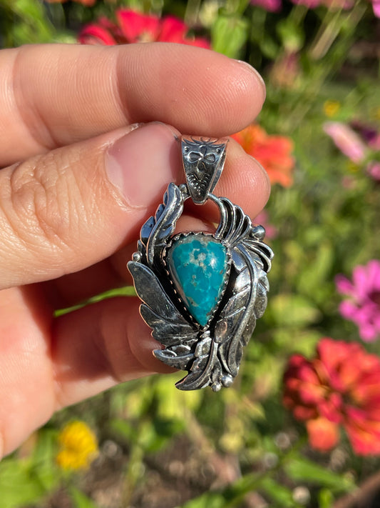 Turquoise Feather Pendant | Sterling Silver 925 B479