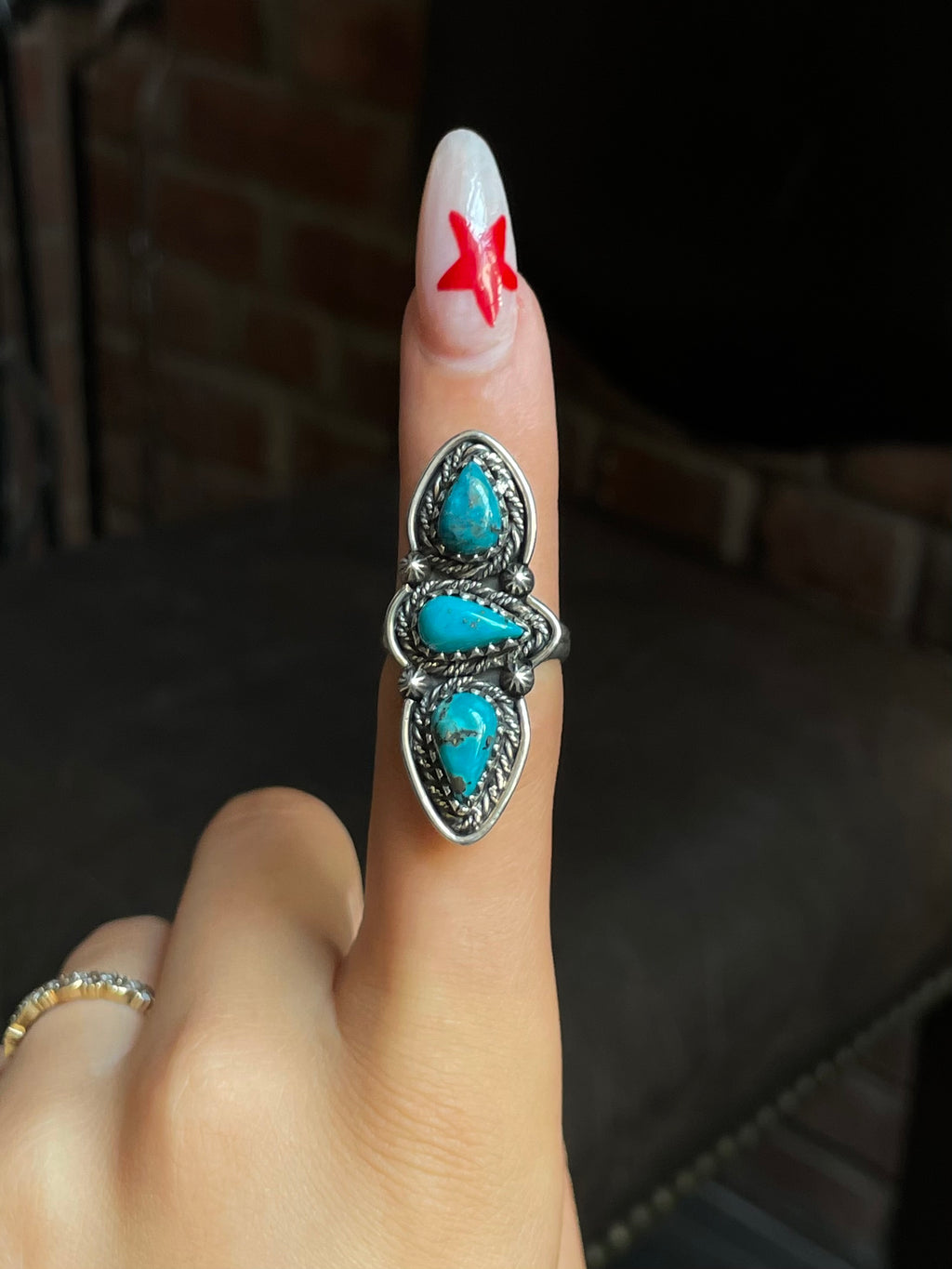 Kingman Turquoise Triple Stone Ring Size 7 | 925 Sterling Silver G590
