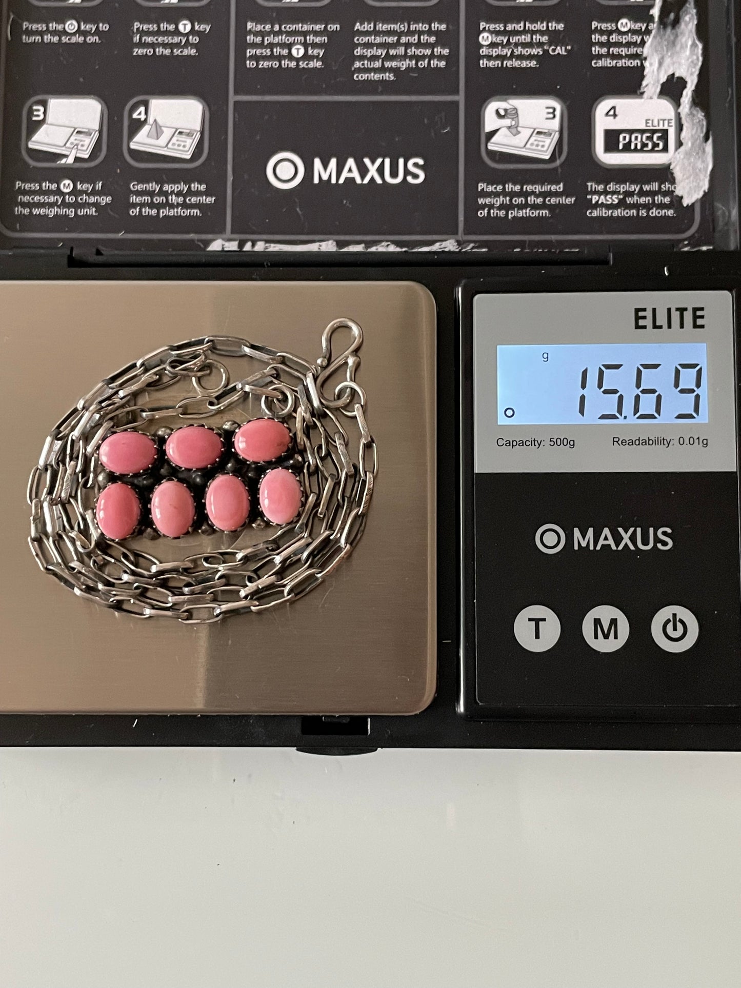 Pink Conch Necklace | Rectangular Cluster Bar | 925 Silver E581
