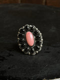Pink Conch Black Onyx Cluster Ring Size 7 | 925 Sterling Silver E195