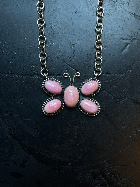 Pink Butterfly Conch Necklace | 925 Sterling Silver E362