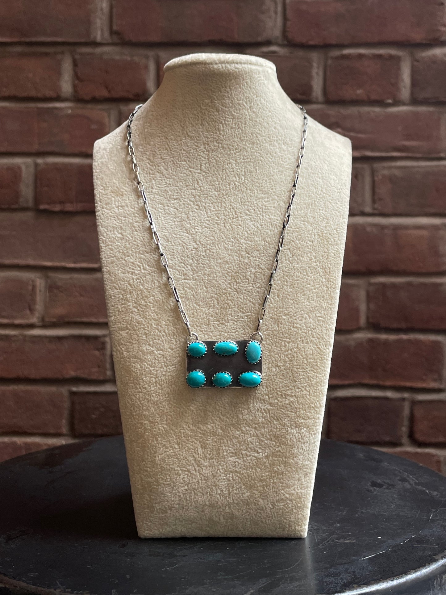 Kingman Turquoise Cluster Bar Necklace | 925 Sterling Silver E612