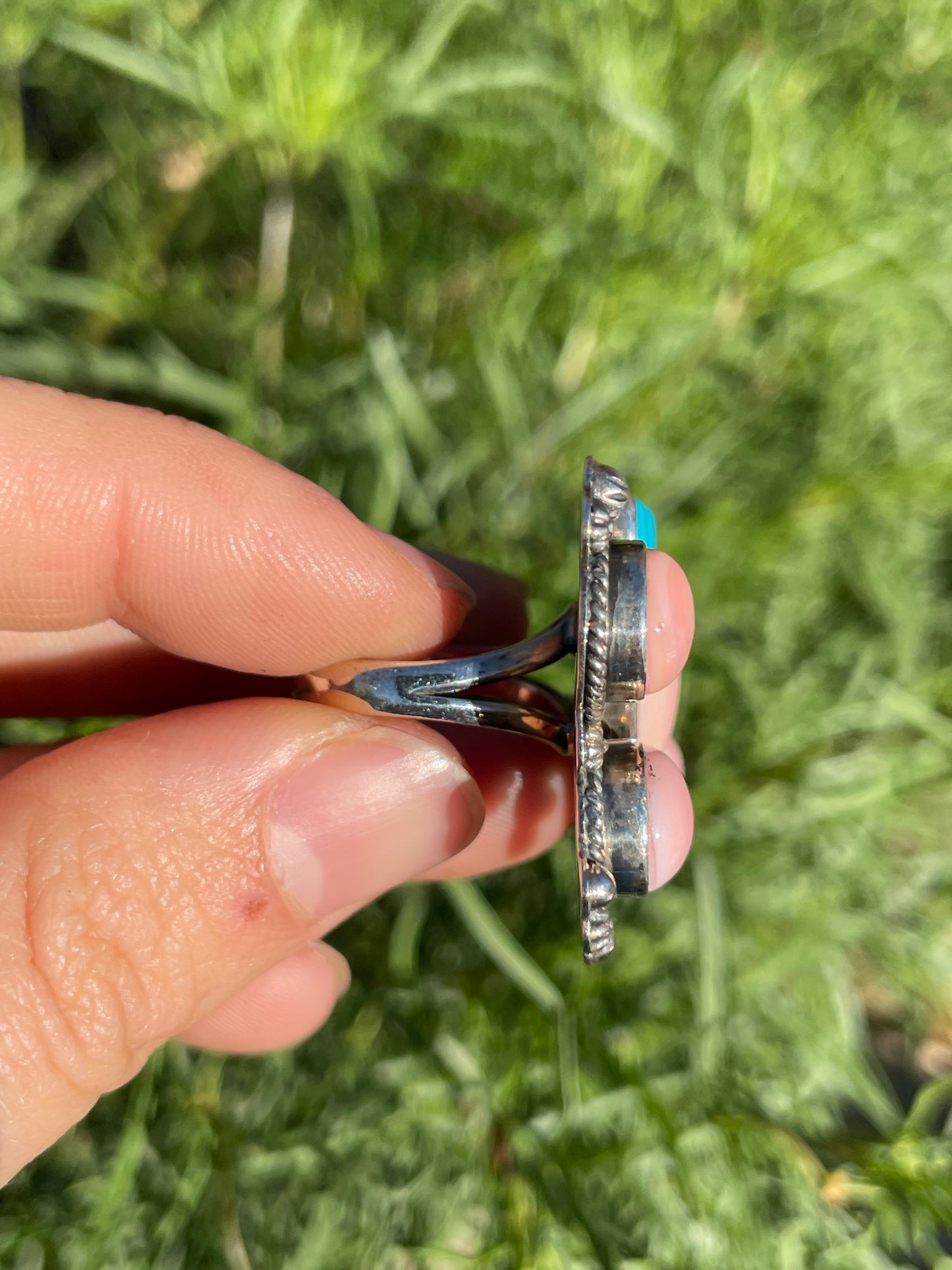 Pink Conch & Turquoise Butterfly Ring | 925 Sterling Silver | Size 7 B907