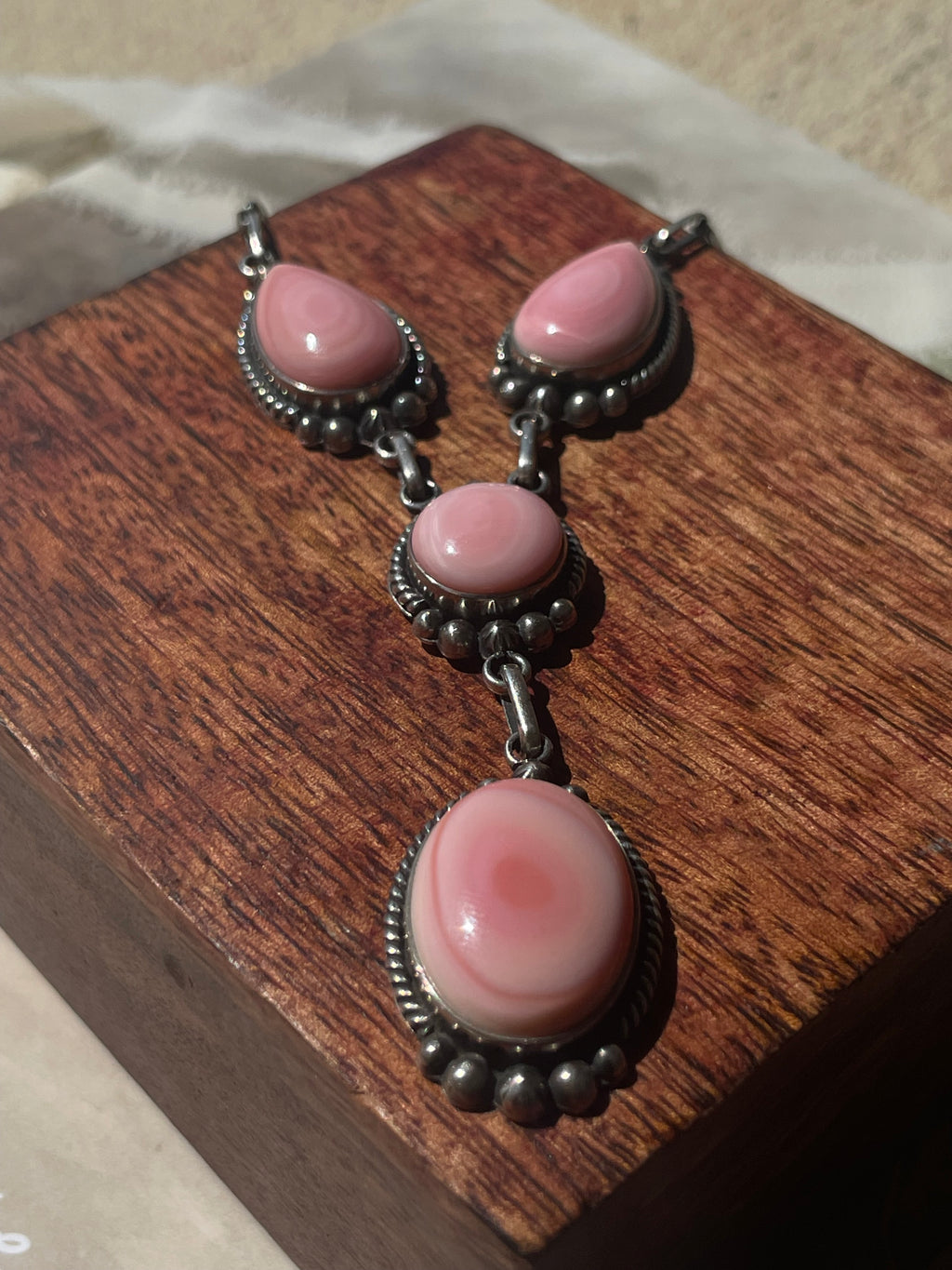Pink Conch Lariat Necklace | 925 Sterling Silver D238