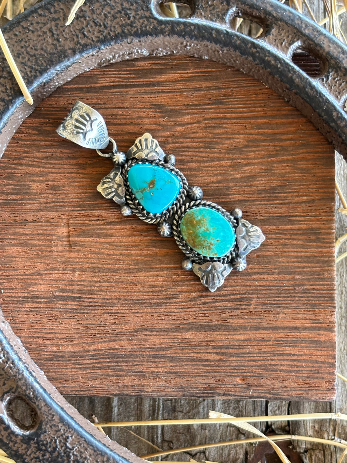 Turquoise Double Stone Pendant | 925 Sterling Silver Z13