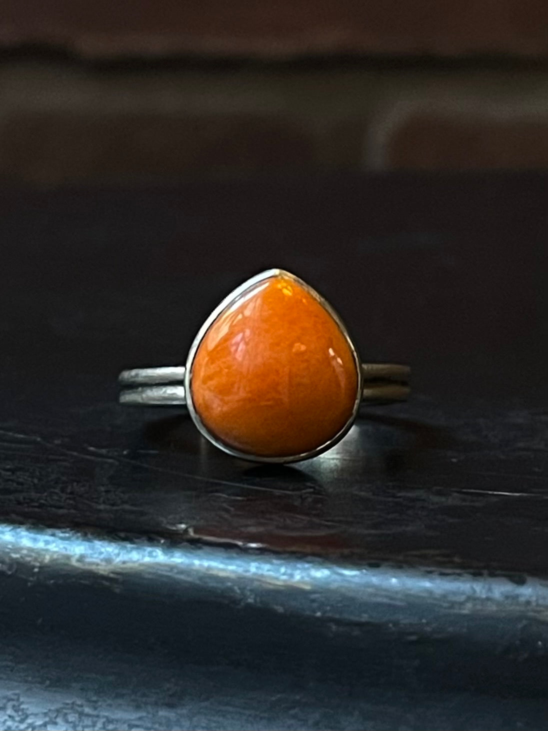 Orange Spiny Oyster Teardrop Ring Size 9.5 | 925 Sterling Silver E425