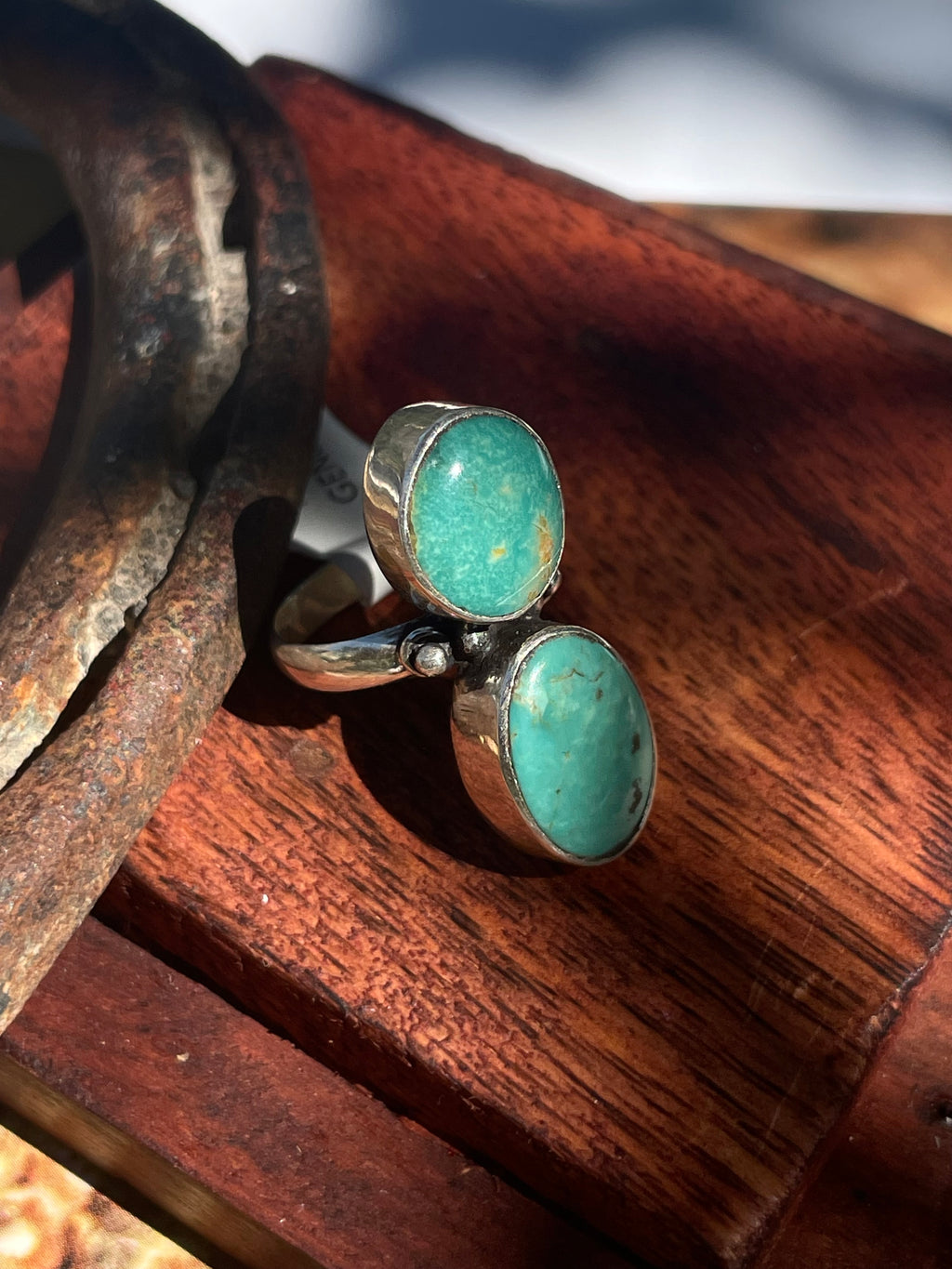 Turquoise Double Stone Ring | 925 Sterling Silver | Size 6 D361