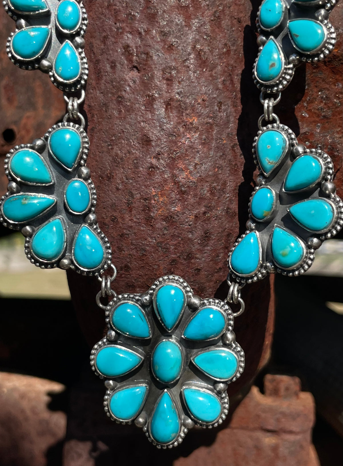 Kingman Turquoise Flower Necklace | 925 Sterling Silver G398