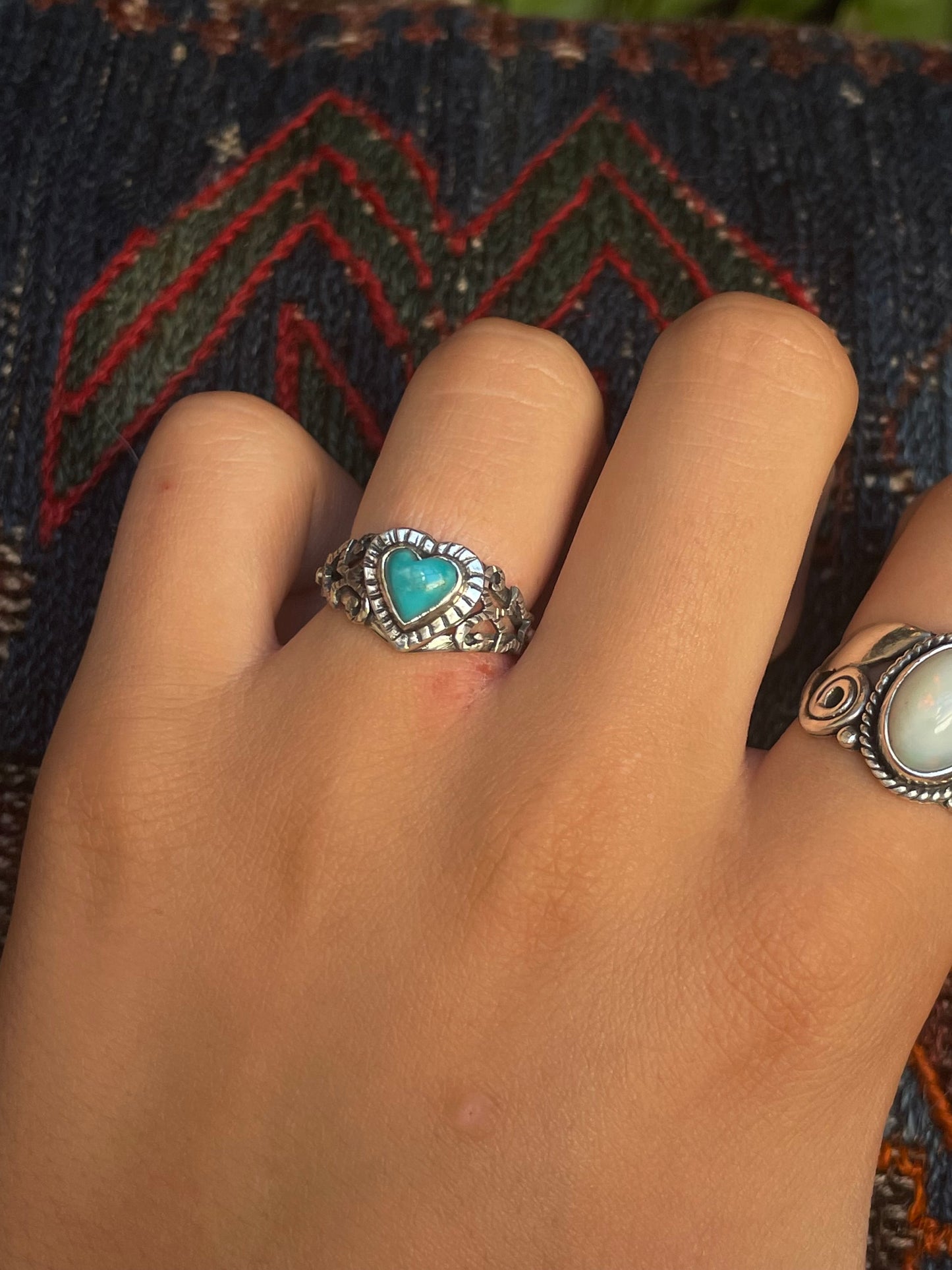 Kingman Turquoise Heart Ring | Sterling Silver | Size 7 G349