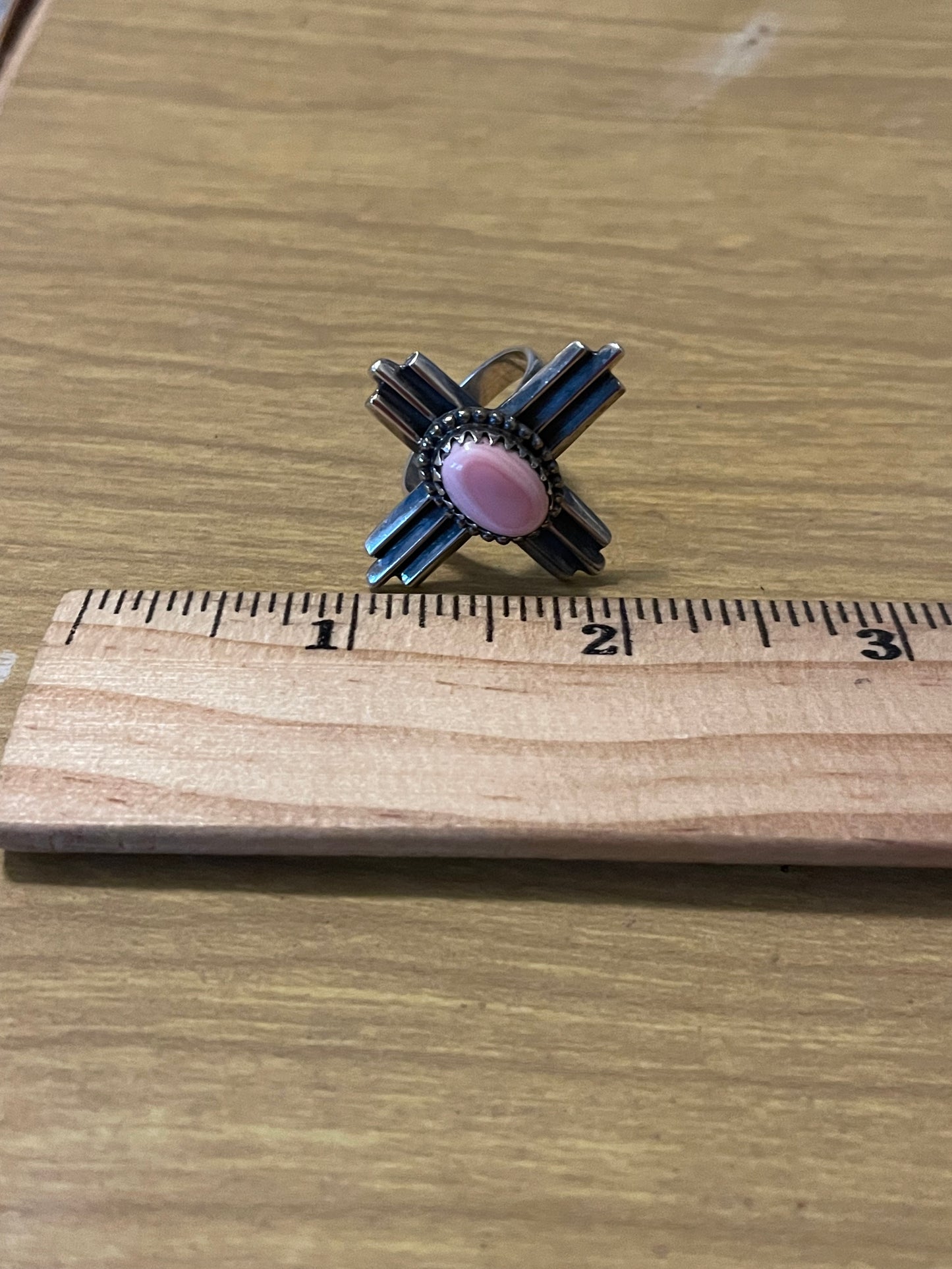 Pink Conch Zia Cross Ring Size 8 | 925 Sterling Silver E995
