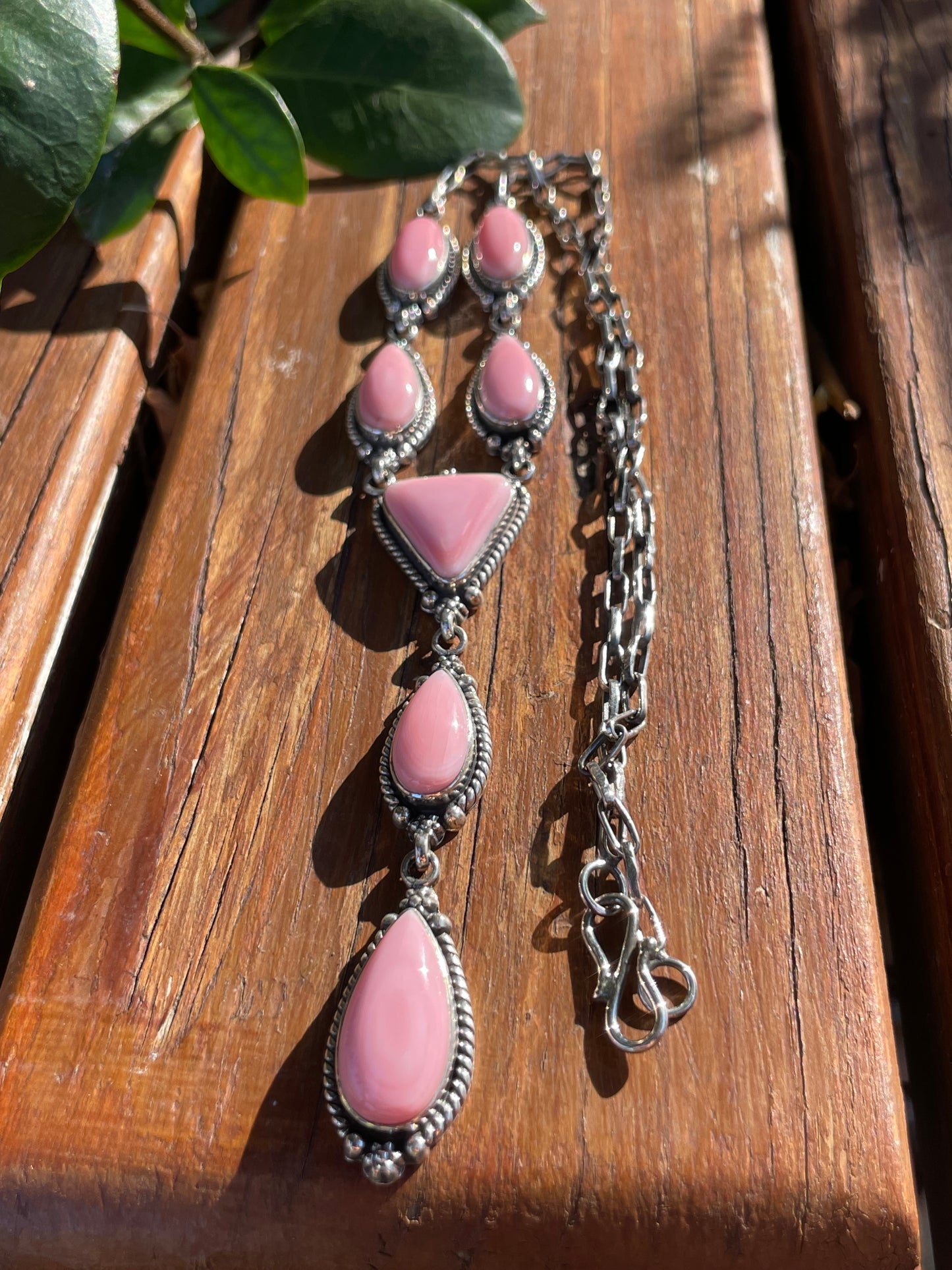 Pink Conch Drop Necklace | Sterling Silver 925 | Long Teardrop Statement | B890