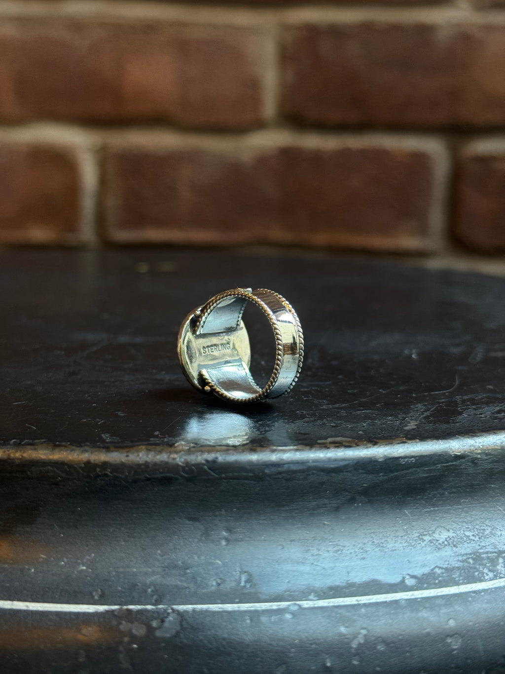 Turquoise Circle Ring | Sterling Silver | Size 8.5 | C116