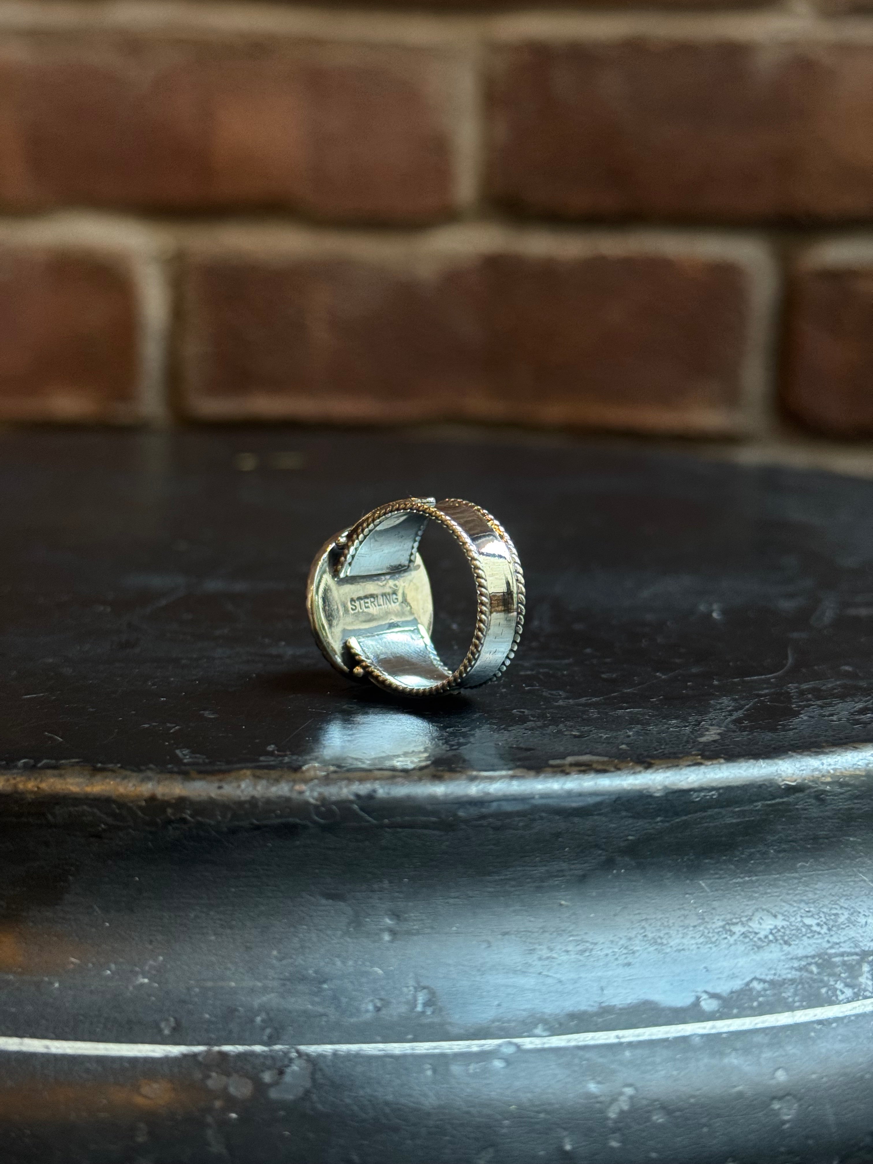 Turquoise Circle Ring | Sterling Silver | Size 8.5 | C116