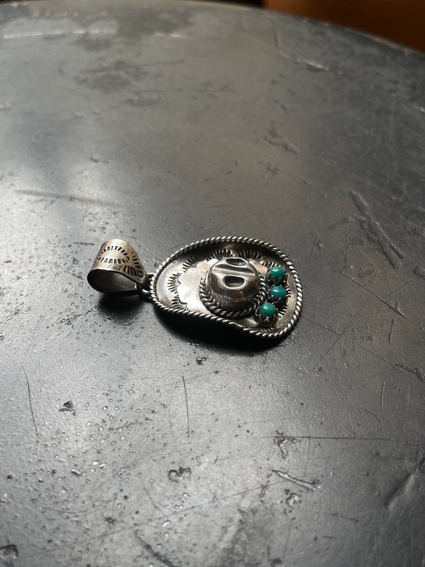 Turquoise Cowboy Hat Pendant | 925 Sterling Silver E696