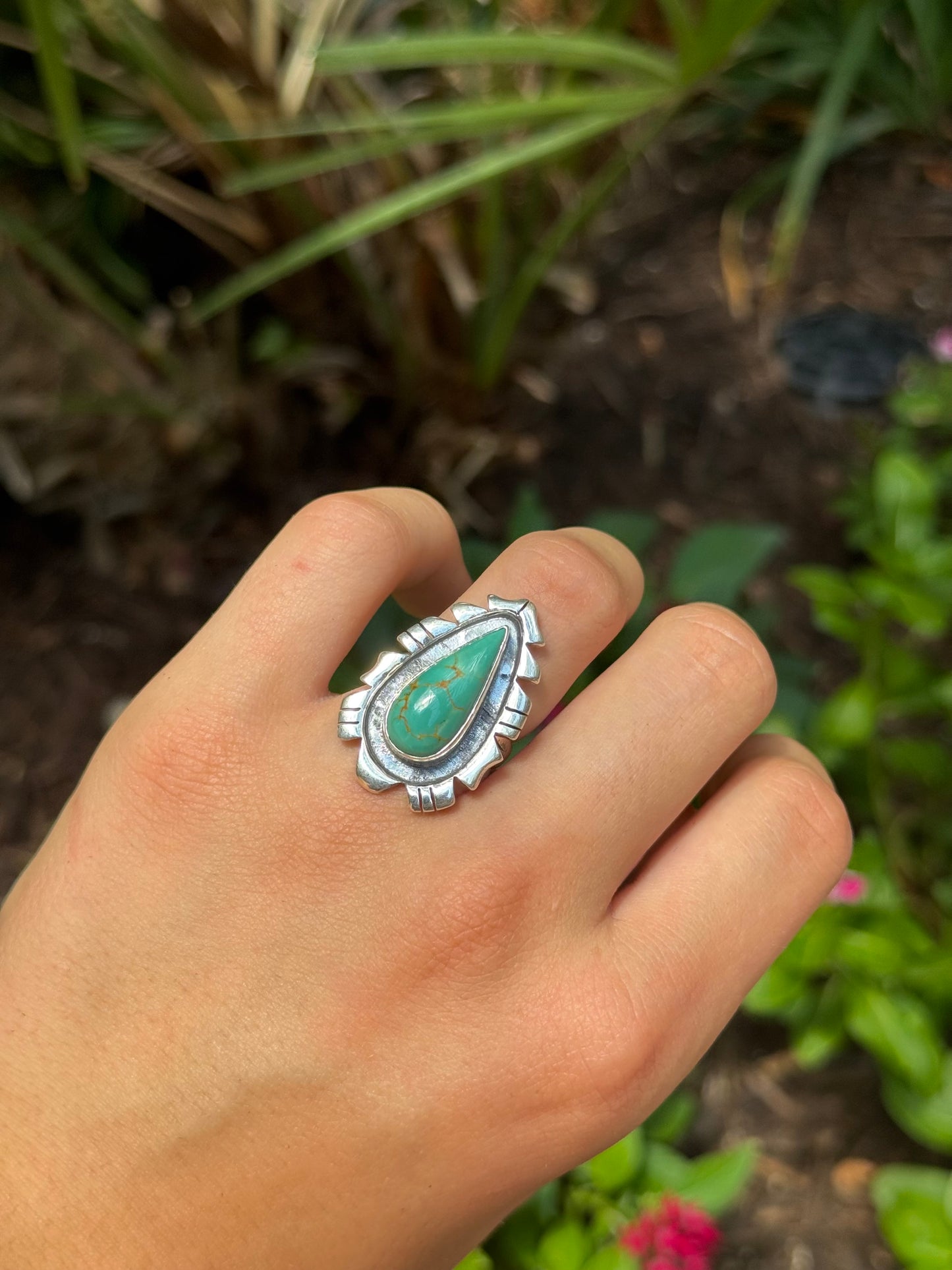 Turquoise Teardrop Ring | Sterling Silver | Size 7 | A618