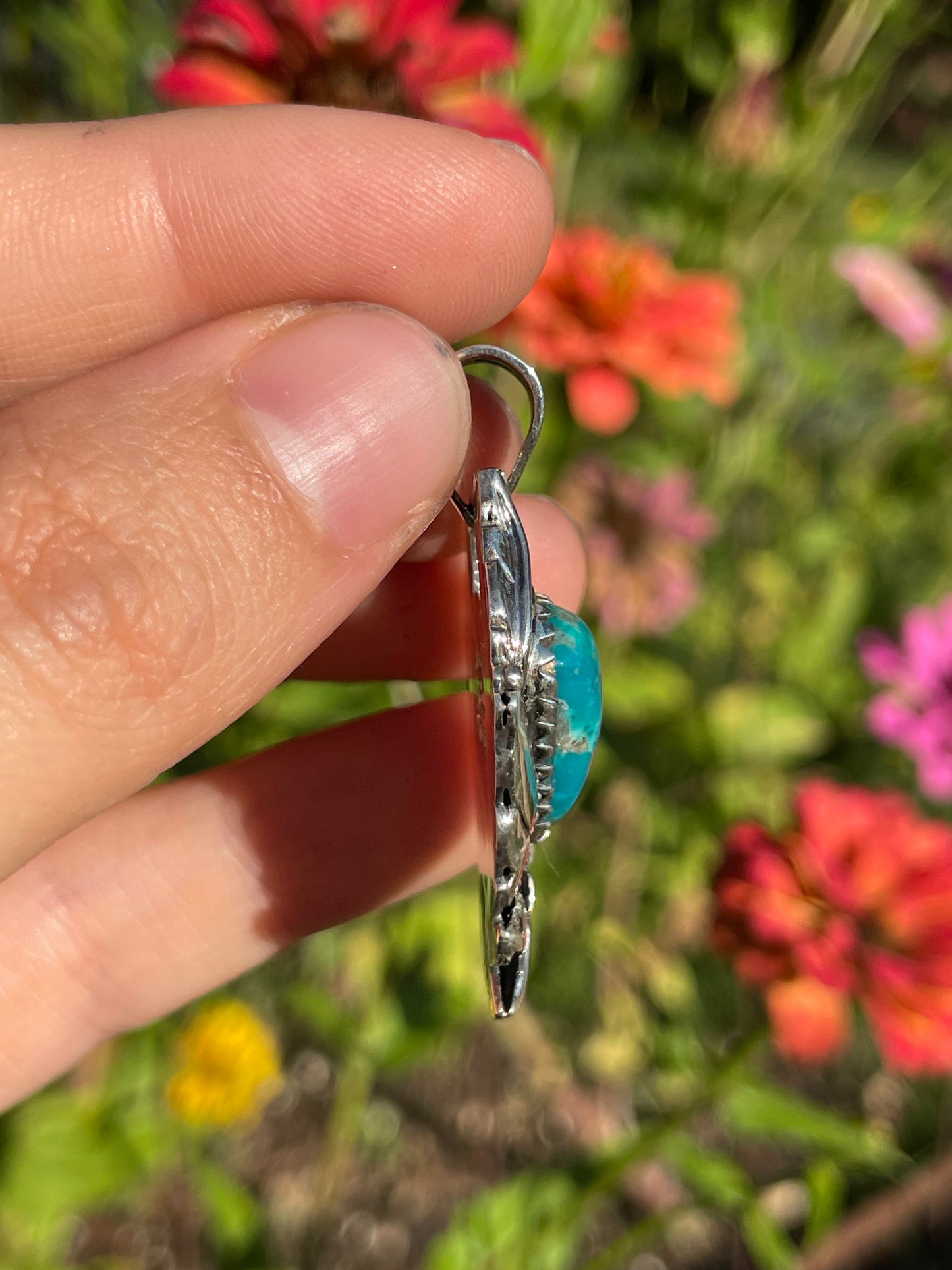 Turquoise Feather Pendant | Sterling Silver 925 B479