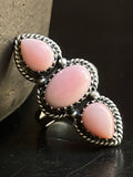 Pink Conch Triple Stone Ring Size 7 | 925 Sterling Silver G525